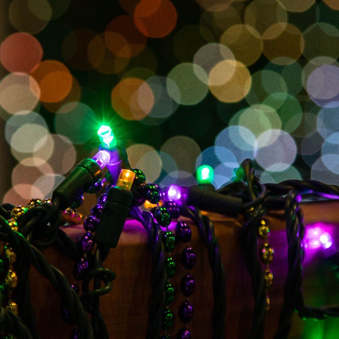 50FT 100 LED Mardi Gras String Lights - Commercial Grade Indoor/Outdoor Waterproof LED Mini Lights for Christmas Tree, Party & Home Decoration (Yellow/Purple/Green, 40,000 Hours Lifespan) | Perfect for Festivals, Weddings, Patio & Garden Lighting