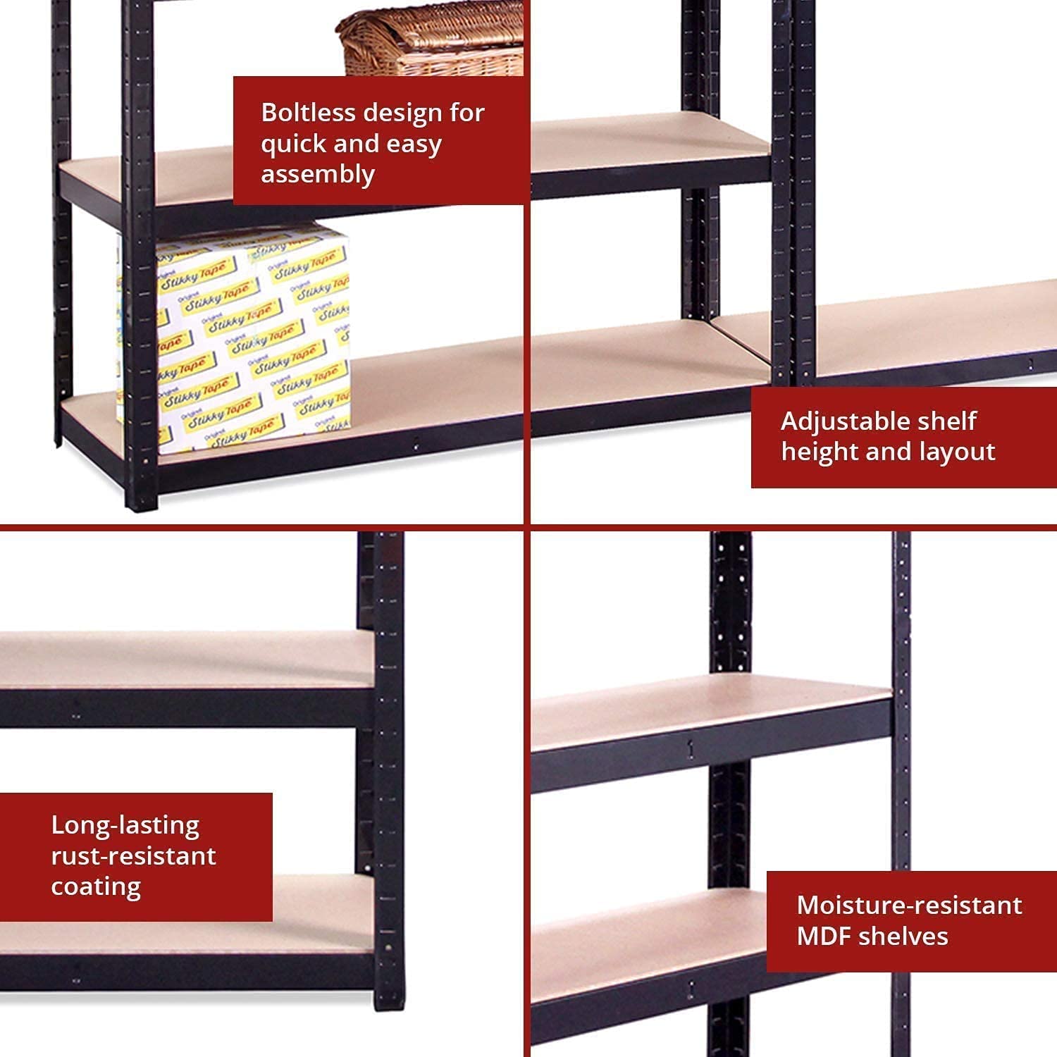 5-Tier Heavy Duty Metal Storage Shelves - Adjustable Steel Shelving Unit for Garage, Workshop & Home Organization (180x90x40cm) - Perfect for Storing Tools, Supplies & Household Items