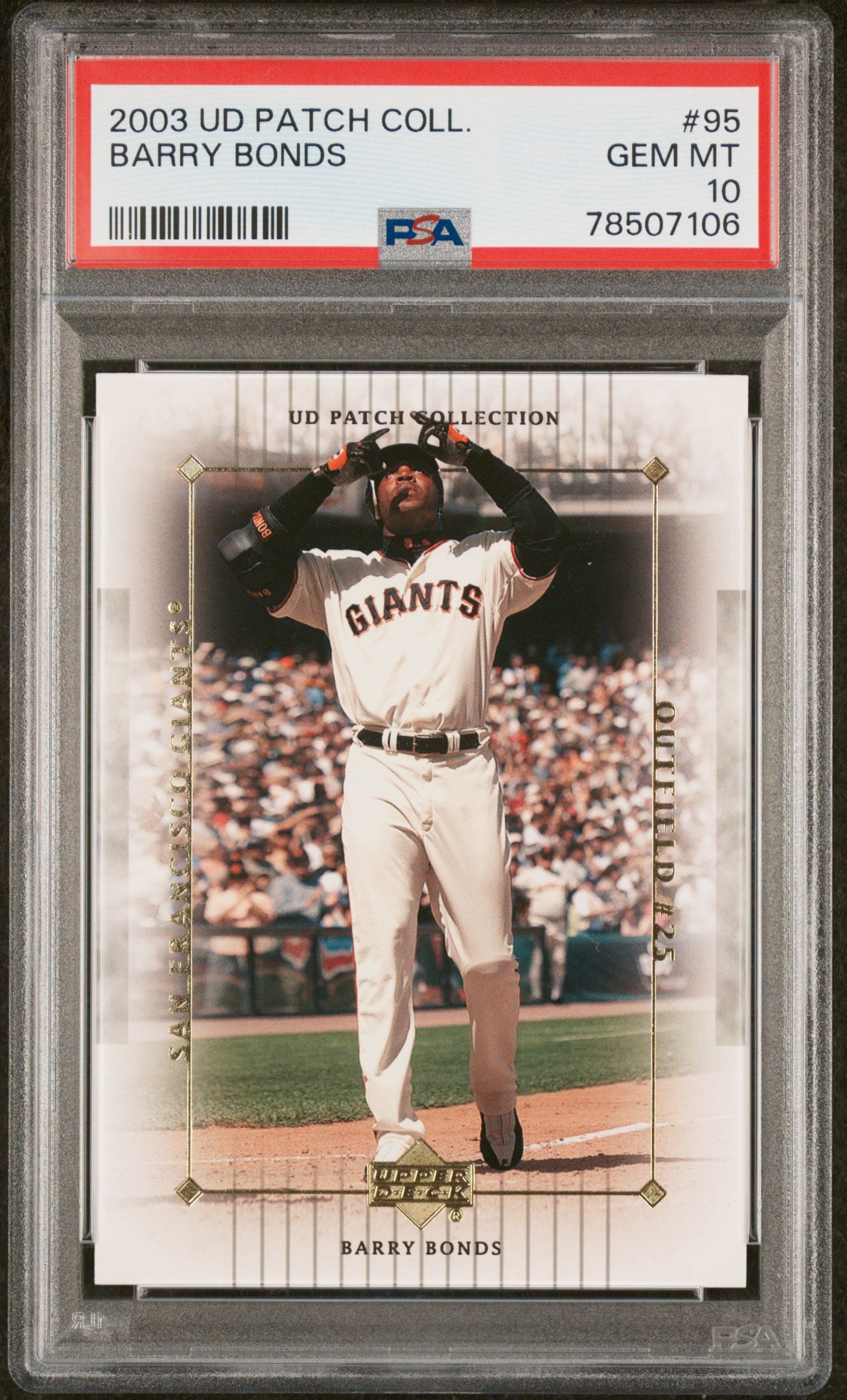 2003 Upper Deck Patch Collection Barry Bonds #95 PSA 10 Gem Mint - Rare Baseball Trading Card for Collectors & Sports Memorabilia Enthusiasts - Perfect for Display, Investment & Gifting