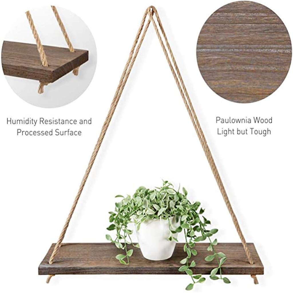 Hanging Shelves for Wall - Rope Wall Shelf with Wooden Board - Floating Shelves for Bedroom Decor & Indoor Plants - Space Saving Home Organization - Perfect for Small Spaces, Bathroom Storage & Living Room Display