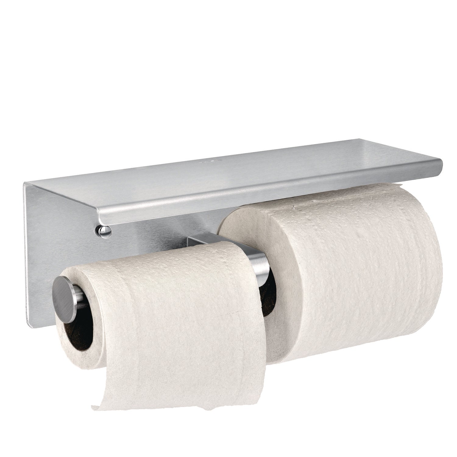 Alpine Industries Double Post Toilet Paper Holder with Shelf Storage Rack - Brushed Stainless Steel Bathroom Organizer (3.87