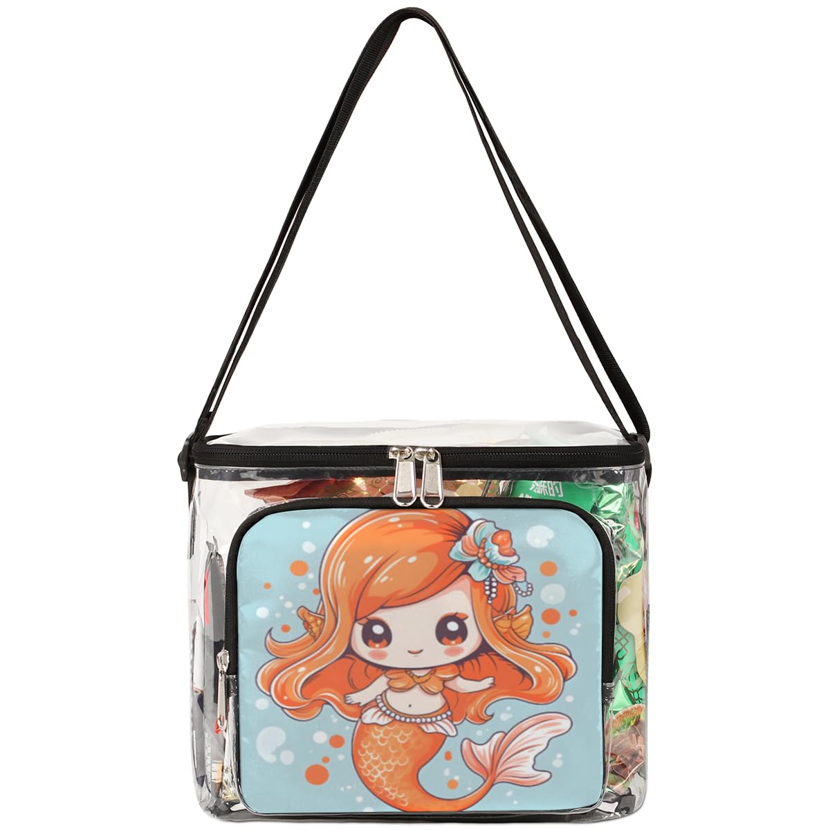 Cute Mermaid Clear Tote Bag with Handles - Transparent Crossbody Shoulder Bag for Women - Perfect for Beach, Travel, Picnic, Concerts & Sports Events (Stadium Approved) - Waterproof Lunch Bag for Outdoor Activities