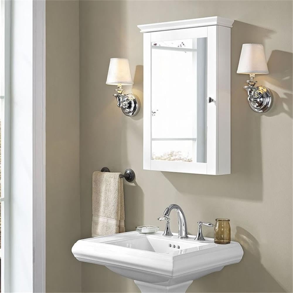 Pemberly Row White Mirror Medicine Cabinet – Bathroom Storage with Adjustable Shelves for Toiletries & Essentials | Perfect for Small Spaces & Modern Bathrooms