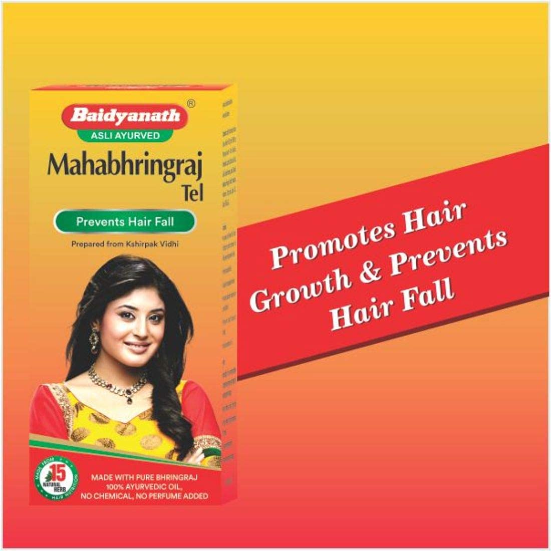 Baidyanath Mahabhringraj Ayurvedic Hair Oil (100ml) - Natural Hair Growth, Anti-Hair Fall, Anti-Dandruff Treatment | Pure Ayurvedic Remedy for Hair Nourishment & Care | No Chemicals or Fragrance | Perfect for Daily Hair Massage & Scalp Treatment