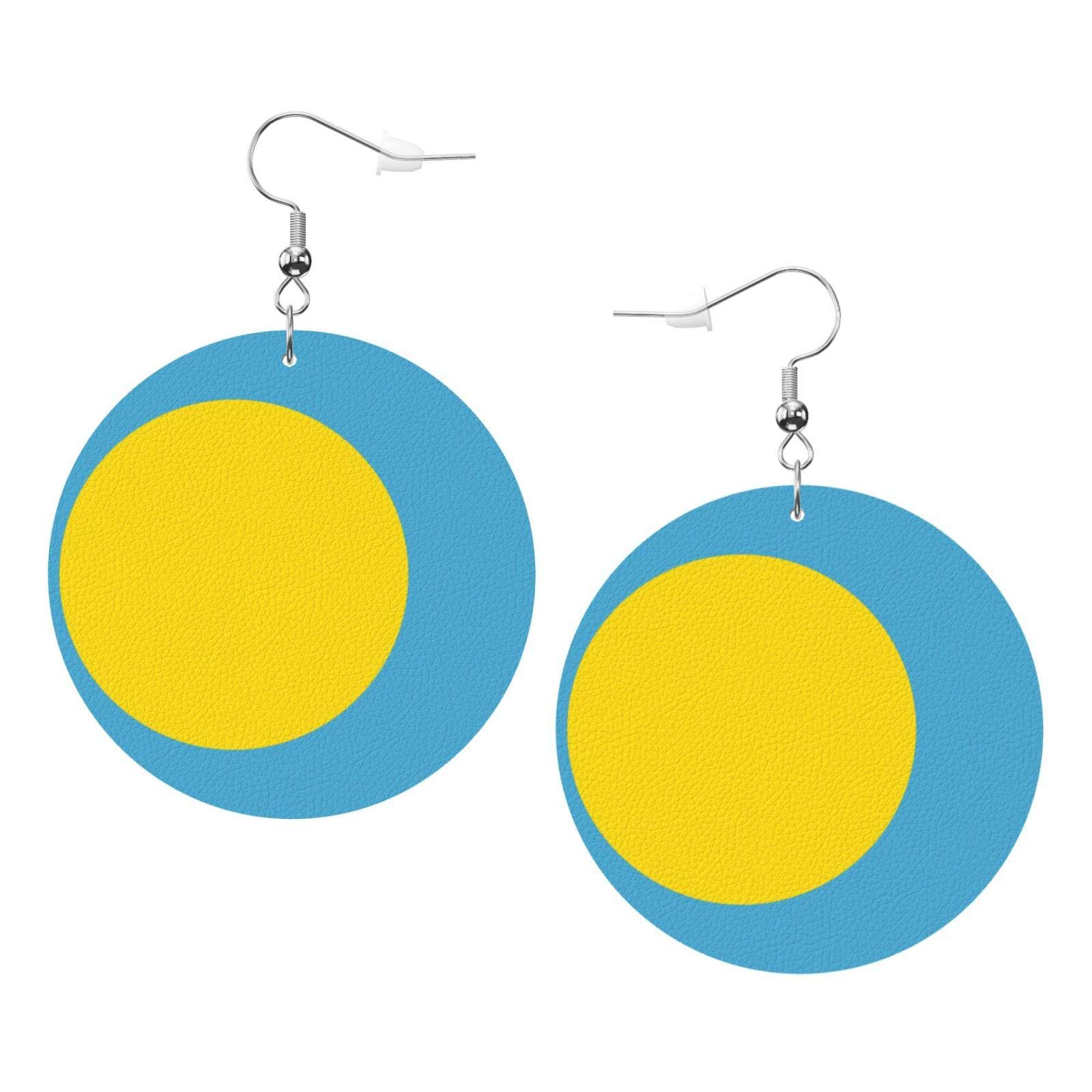 Stylish Round Palau Flag French Hook Drop Earrings for Women - Fashion Jewelry Gifts for Girls & Ladies - Perfect for Parties, Travel & National Pride Celebrations