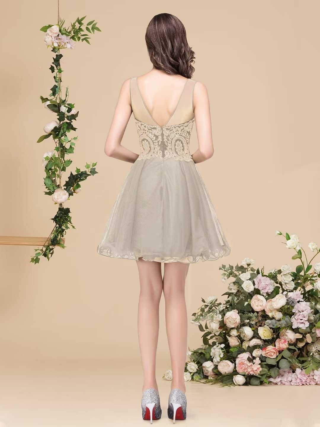 MisShow 2024 Women's Elegant Crystal Applique Cocktail Dress - Short Sleeve Prom & Homecoming Party Gown for Evening Events, Wedding Guest & Special Occasions