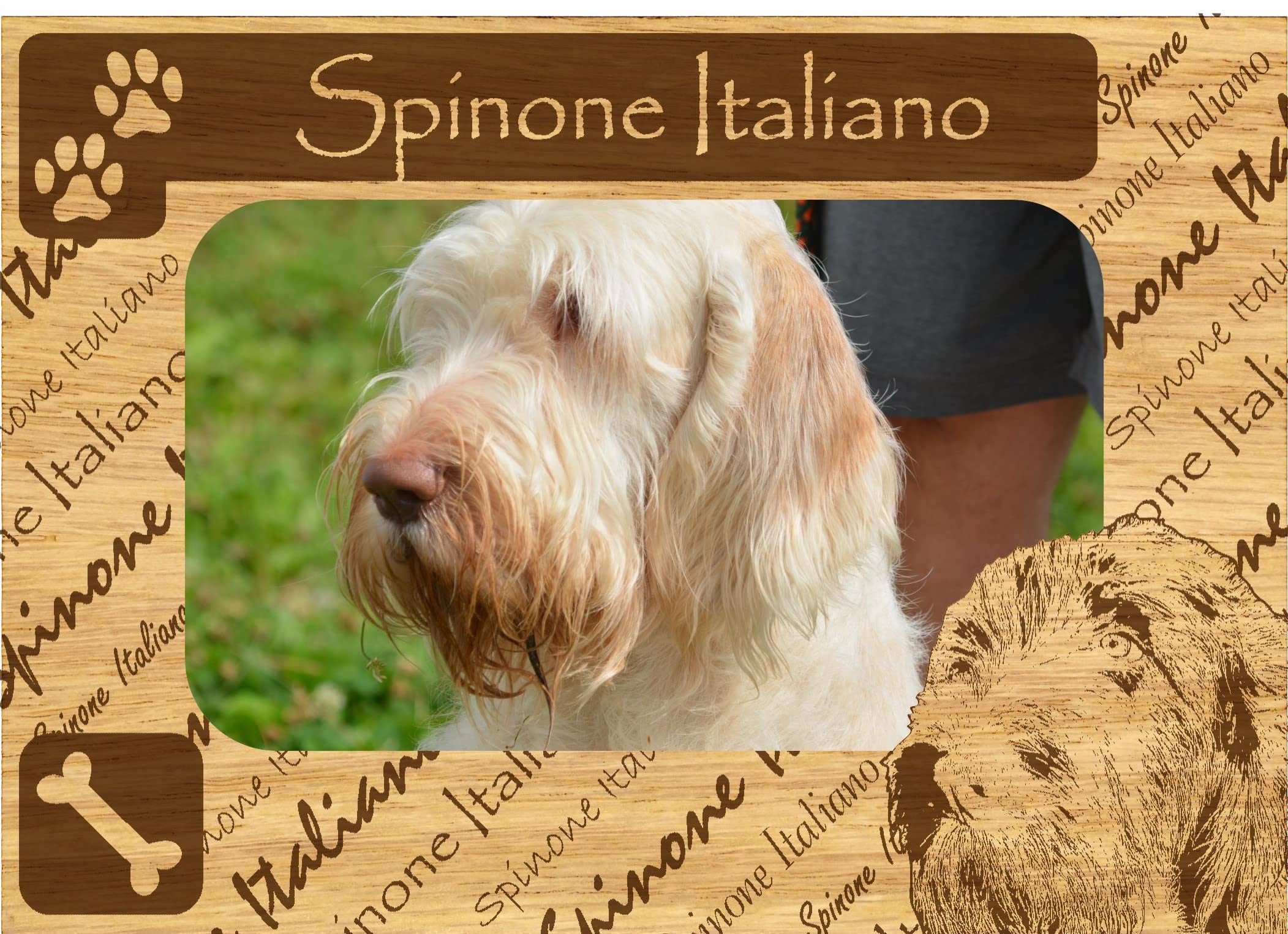 Spinone Italiano Engraved Wood Picture Frame Magnet with Paws - Perfect for Pet Lovers, Home Decor, and Gift Giving