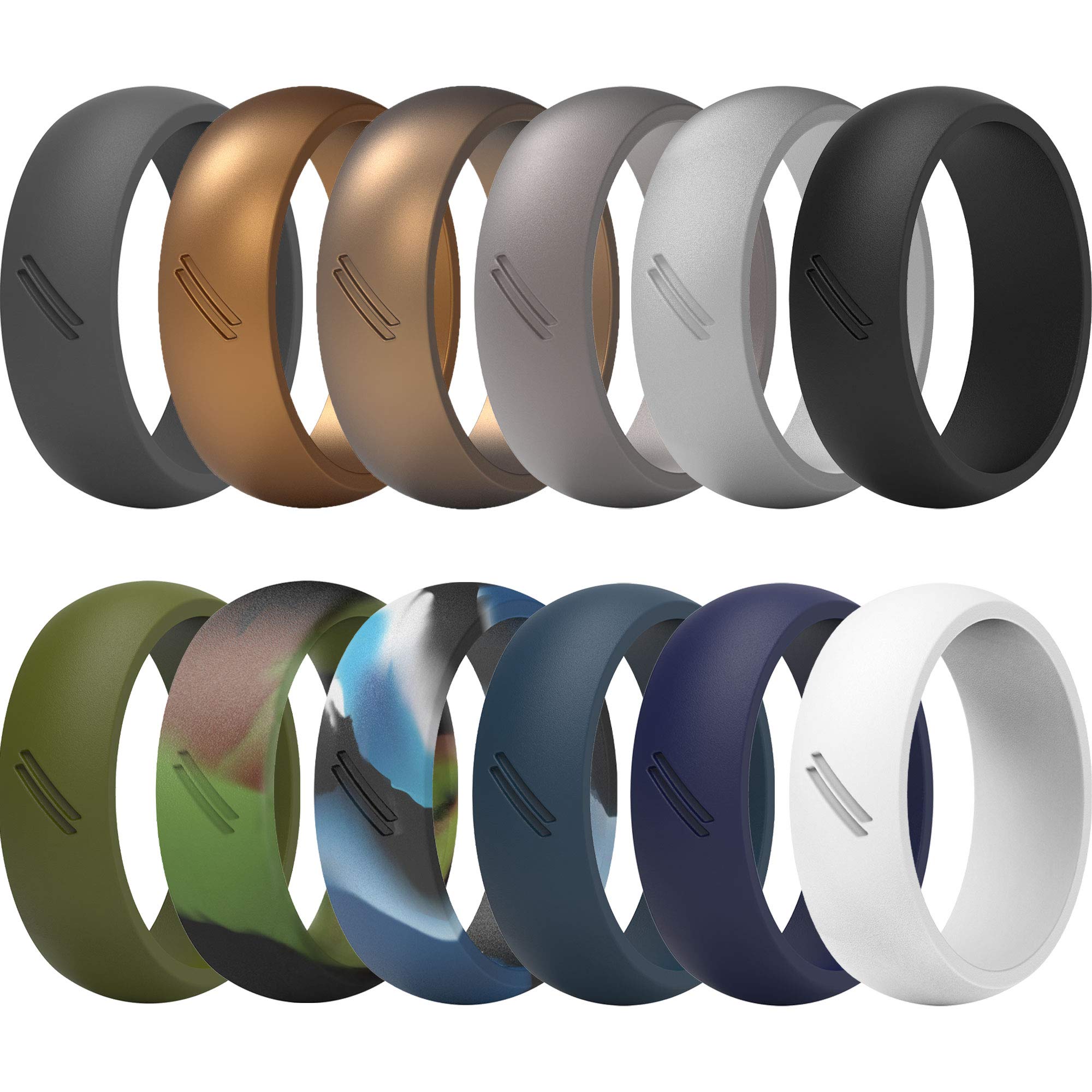 ThunderFit Silicone Wedding Rings for Men - 12 Pack Rubber Engagement Bands, 8.7mm Width & 2.5mm Thickness - Durable, Comfortable & Safe Alternative Metal Ring for Active Lifestyle, Gym, Swimming, Sports & Outdoor Activities