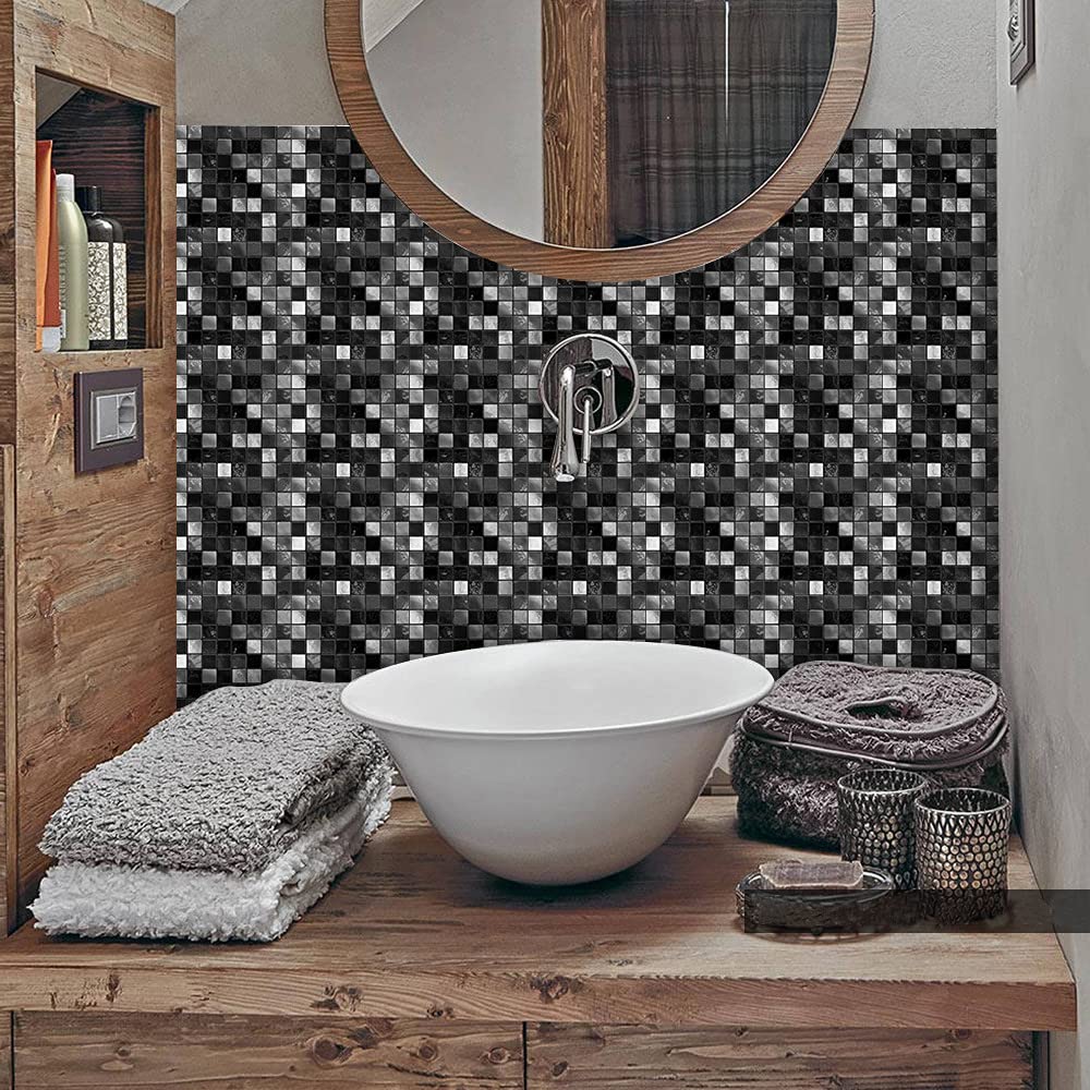 25-Piece Black Mosaic Tile Stickers - 15cm Waterproof Peel & Stick Wall Decals for Bathroom, Kitchen & Bedroom - DIY Home Decor & Rental Apartment Upgrade - Perfect for Backsplash, Shower Walls, Furniture Makeover & Home Renovation Projects - Easy to Install & Remove - Ideal for Modern Home Decor, Accent Walls, and Quick Room Transformations