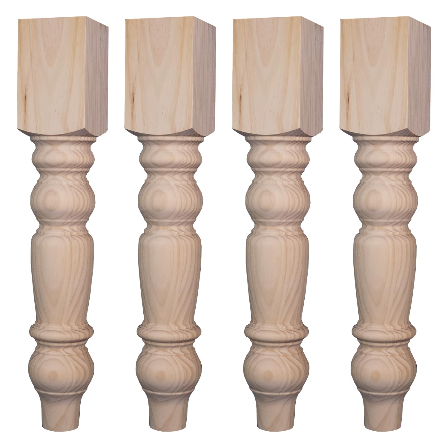 Osborne Husky Farm Dining Table Legs - Set of 4 Unfinished Pine Wood Turned Legs, Sanded & Ready for Staining - Durable Replacement Legs for Dining Tables, Desks & DIY Furniture Projects - Perfect for Home Office, Kitchen Renovation & Farmhouse Decor