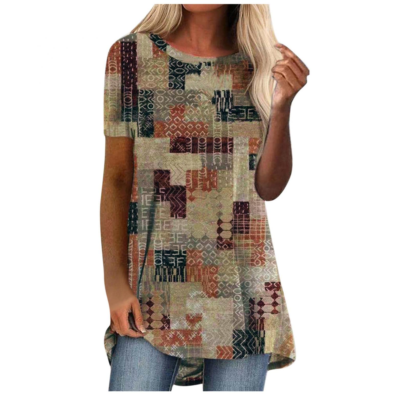 Trendy Women's Summer Tops 2022 - Casual Short Sleeve V-Neck Loose Fit Boho Floral Print T-Shirts & Tunic Blouses for Beach, Vacation & Everyday Wear