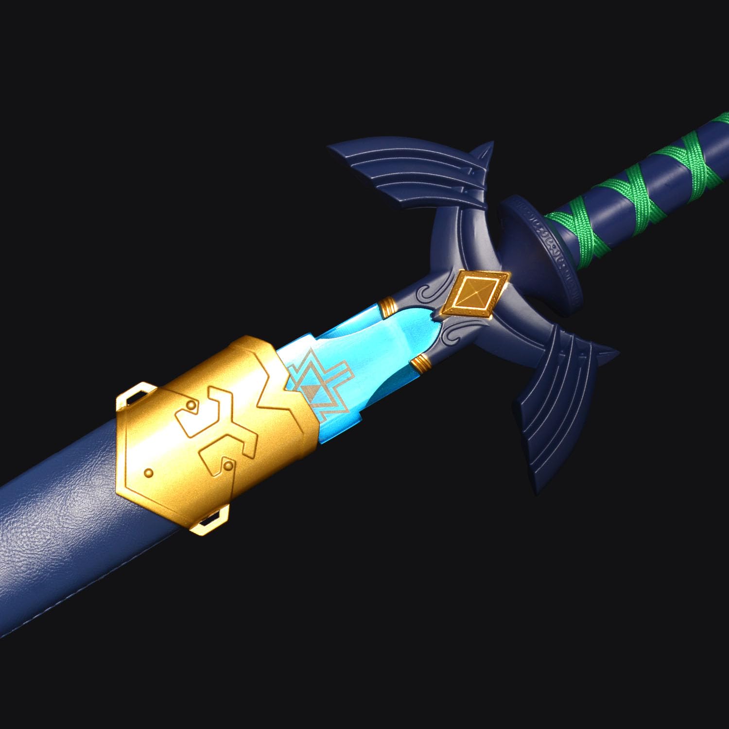 Authentic Replica Master Sword - Samurai Sword Collection for Decoration & Cosplay | Full Tang Blue Metal Sheath | Non-Sharp Anime Game Prop | Perfect for Skyward Sword & Japanese Themed Displays