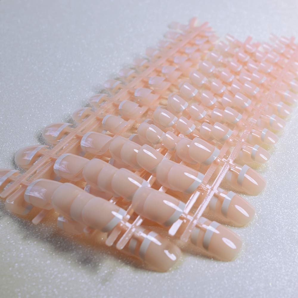 10 Pairs Short French Fake Nails for Toes - Nude & White Fade Design, Toe Nail Tips in OPP Bags - Perfect for Pedicures, Summer Sandals & Beach Vacations
