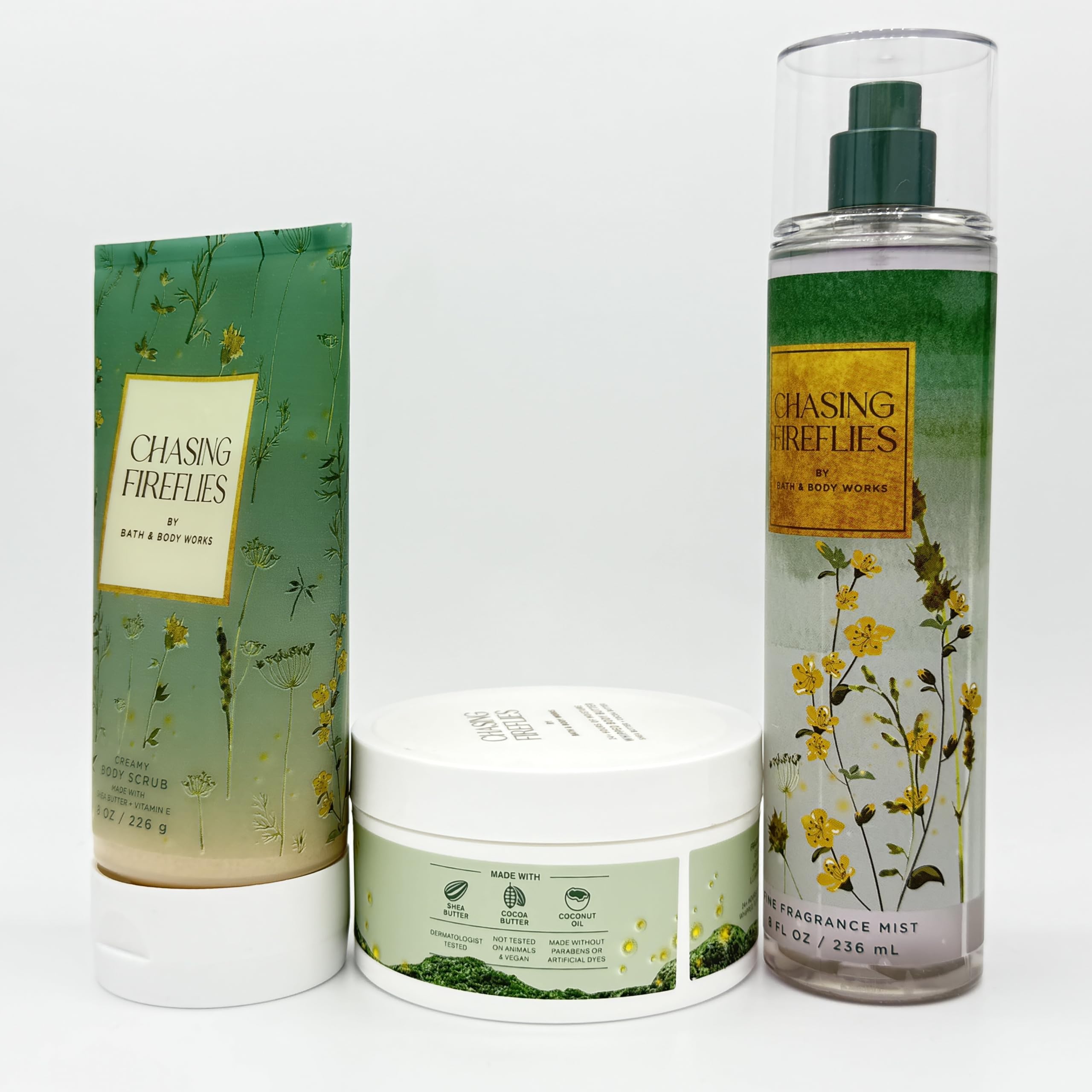 Chasing Fireflies Bath & Body 3-Piece Gift Set - Exfoliating Body Scrub, Hydrating Whipped Body Butter & Refreshing Fragrance Mist | Perfect for Spa Day, Self Care & Birthday Gifts
