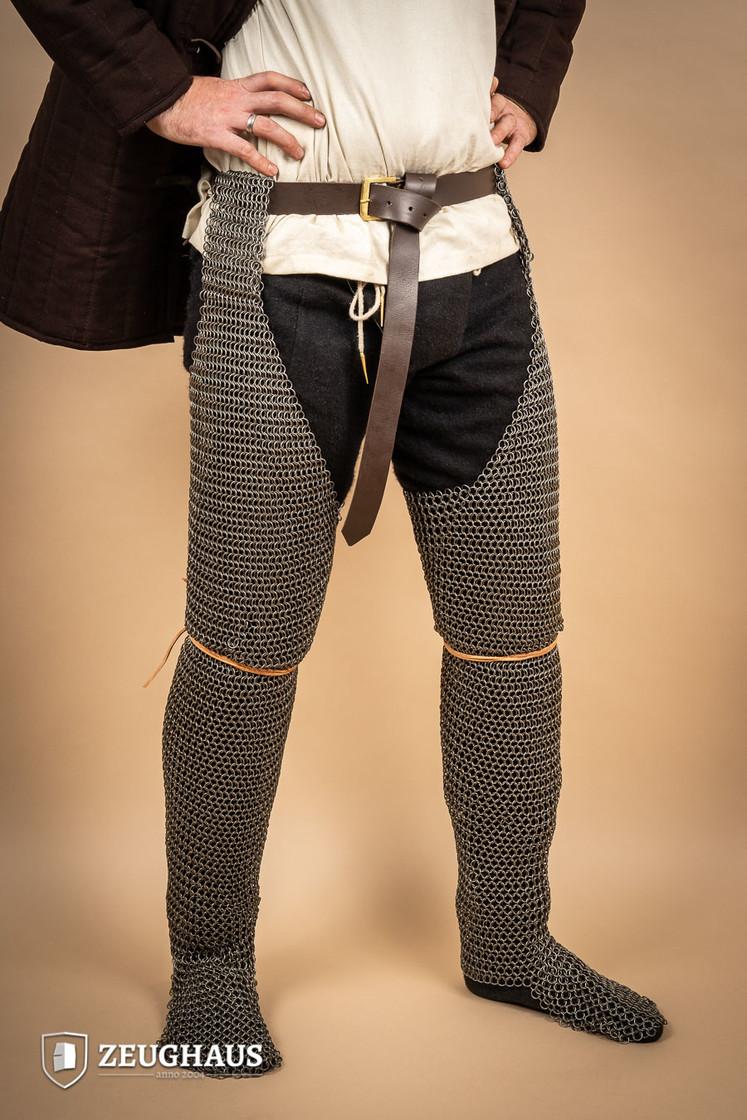 Chainmail Chausses Leg Armor - 9mm Steel Round Ring Medieval Knight Costume & LARP Accessory for Cosplay, Renaissance Fairs & Historical Reenactments