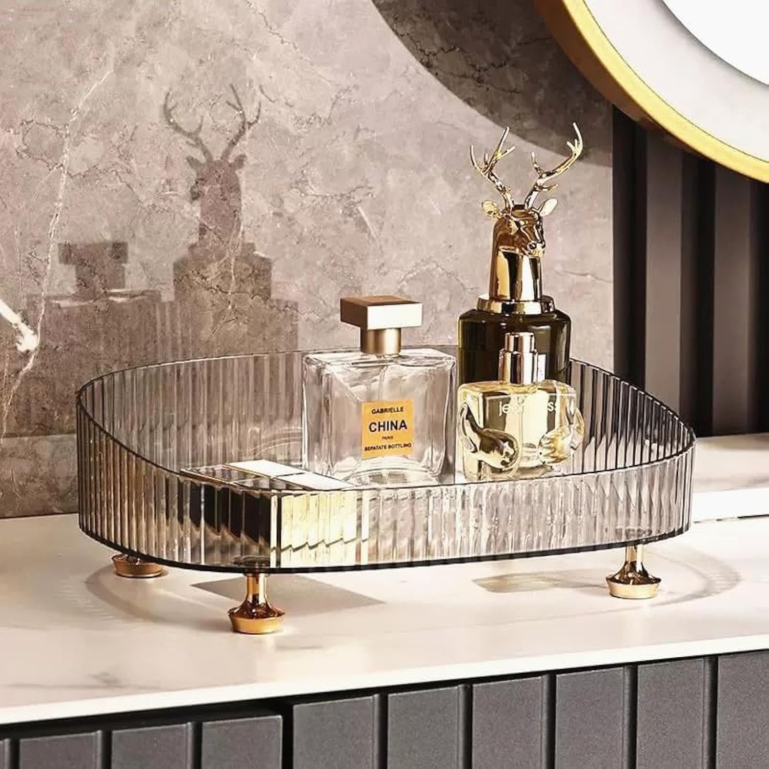 Clear Acrylic Makeup & Perfume Organizer Tray - Vanity Cosmetic Skincare Display for Bathroom Countertop | Perfect for Bedroom Dresser, Sink Area & Travel Storage