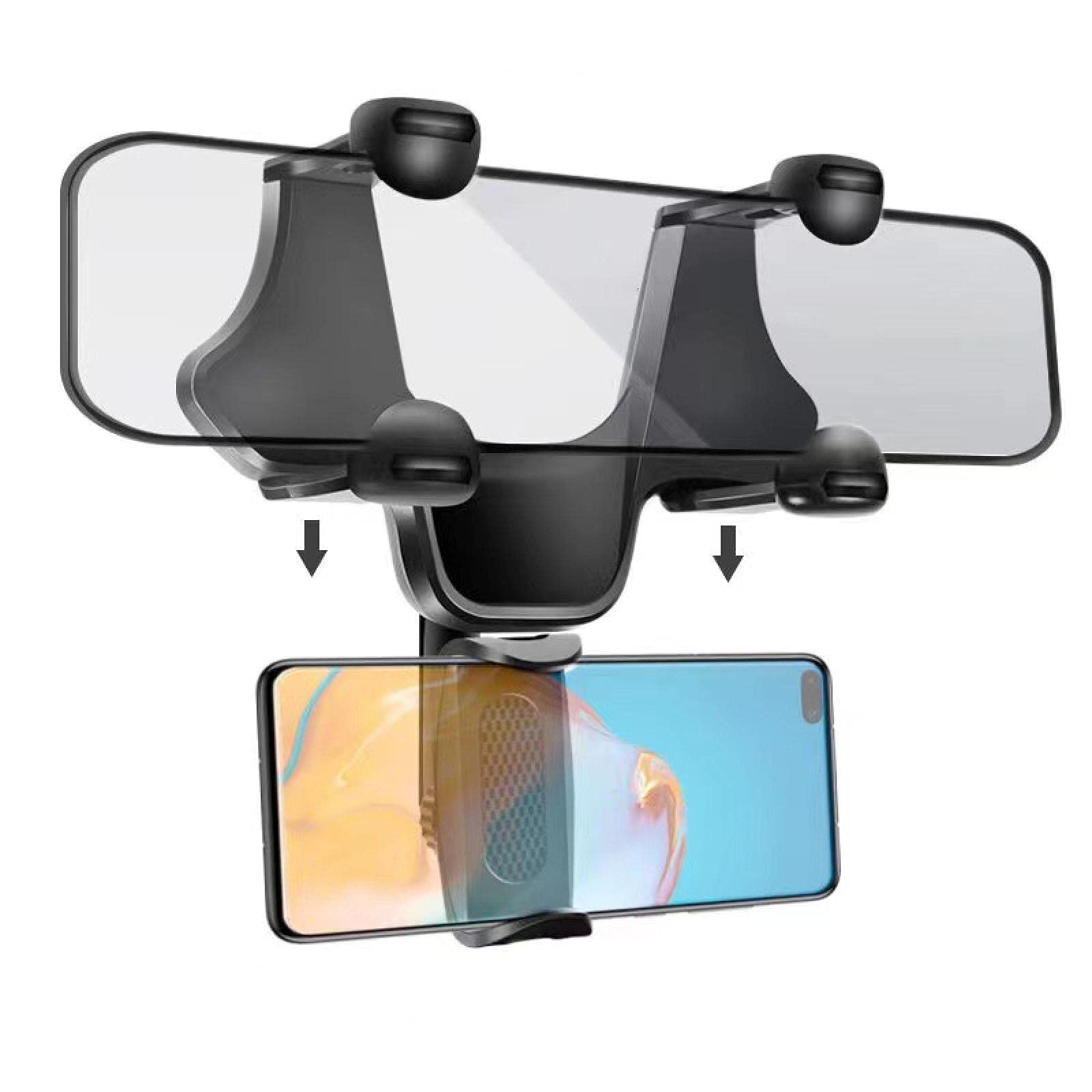 360° Swivel Car Phone Mount Holder for iPhone & Android - Universal Clip-On Rearview Mirror Phone Stand for 3.5-7