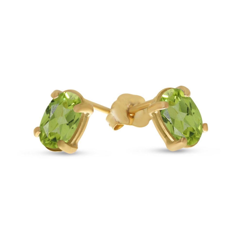 14K Yellow Gold Oval Peridot Stud Earrings for Women - Dainty Green Gemstone Jewelry Gift for Birthday, Anniversary & Special Occasions