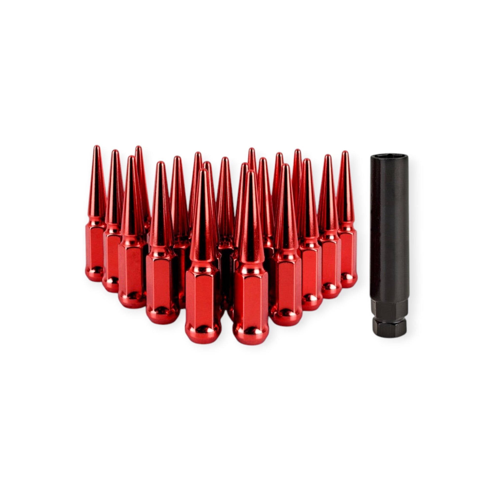 Mishimoto M12x1.5 Steel Spiked Lug Nuts - 20pc Set in Red | Heavy Duty Wheel Accessories for Cars, Trucks & SUVs | Off-Road & Street Performance Enhancement
