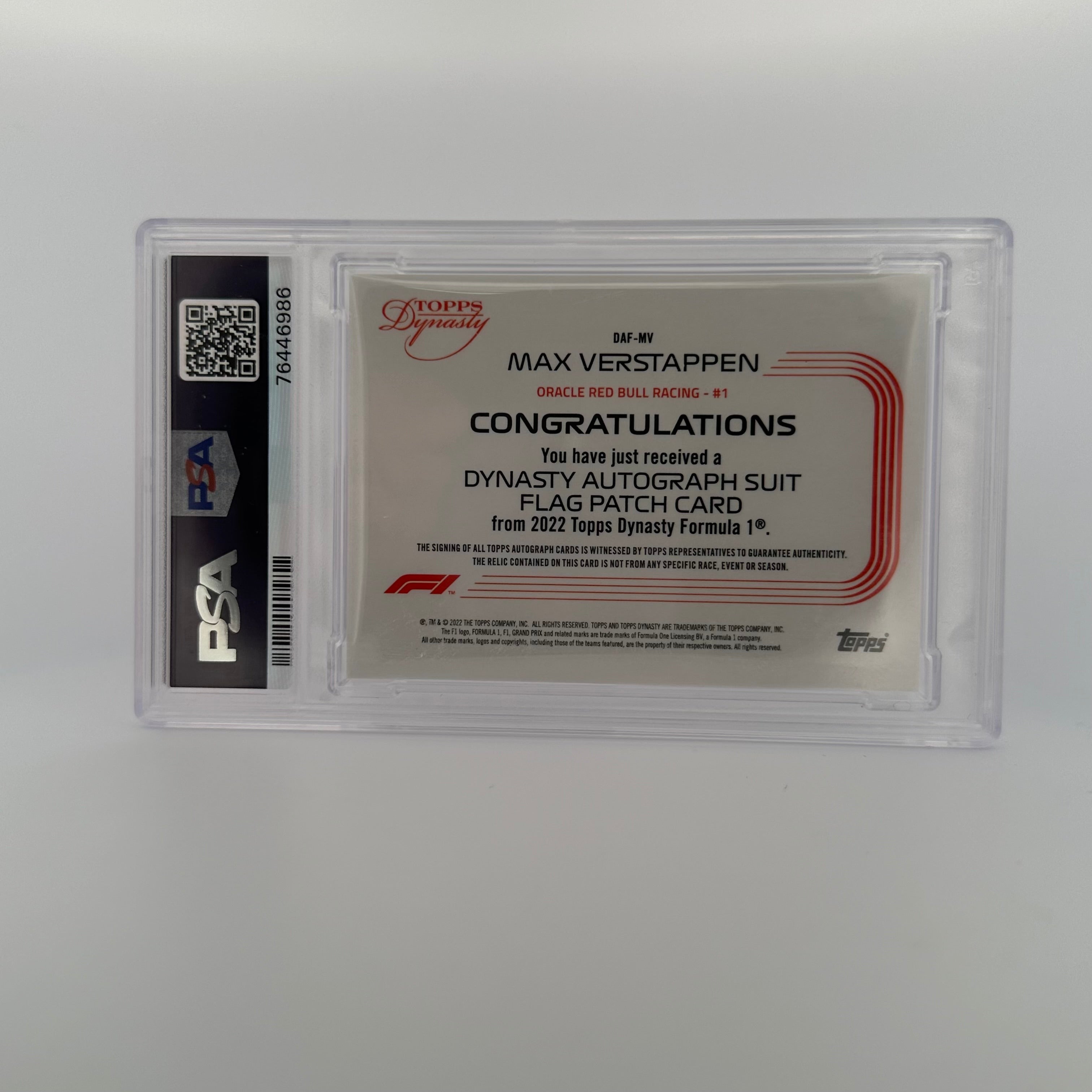 2022 Topps Dynasty F1 Max Verstappen #MV Auto Flag Patch PSA 8 - Perfect for F1 Collectors, Racing Fans & Memorabilia Displays