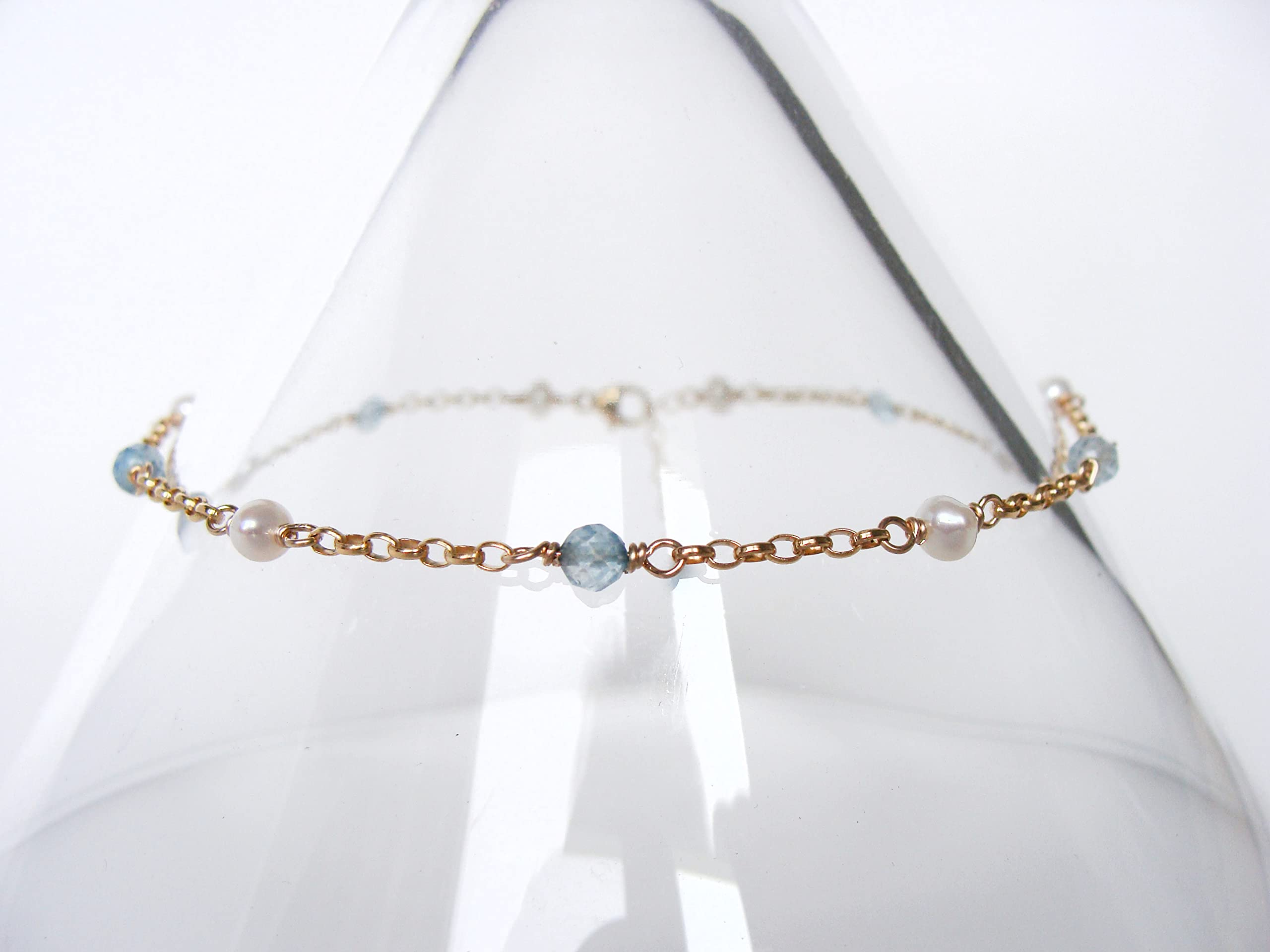 Gold Blue Topaz Pearl Anklet - Adjustable Gold-Filled Handmade Jewelry with Genuine Gemstones | Perfect for Weddings, Beach Vacations & Boho Fashion