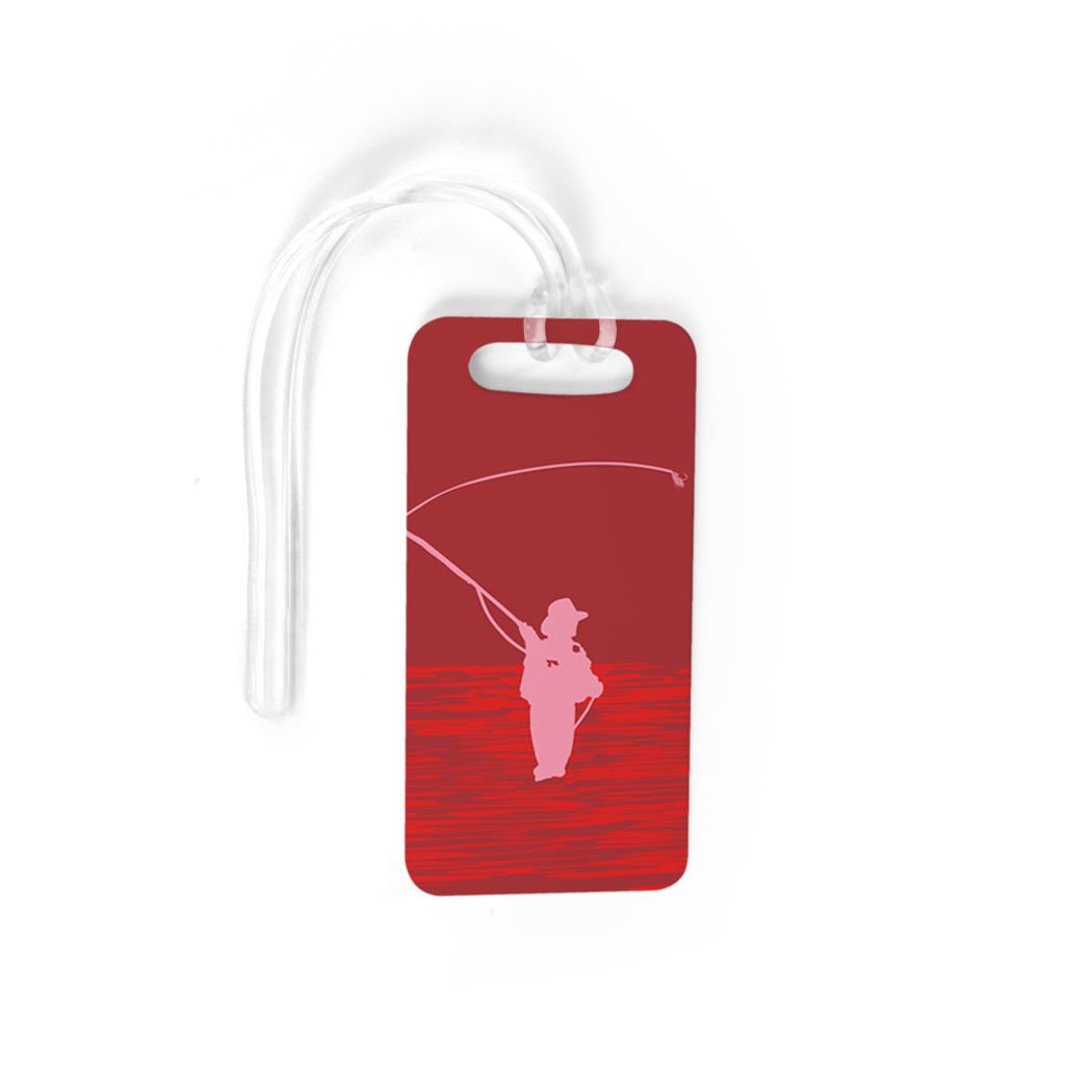 Fly Fishing Luggage Tag & Bag Tag - Personalized Custom Info on Back - Small Red Fishing Gear Accessory - Perfect for Travel & Outdoor Adventures