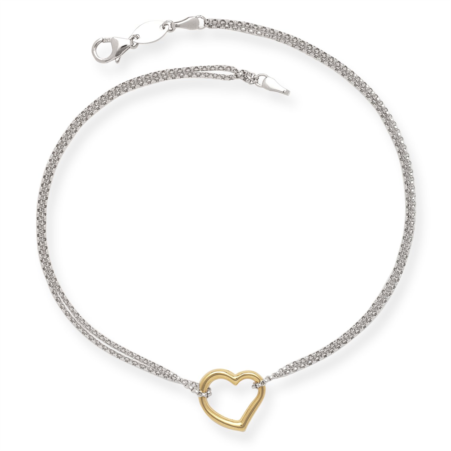 925 Sterling Silver 14k Gold Plated Anklet for Women - Rolo Chain with Heart Pear Shape Clasp, 10 Inch Adjustable Length | Perfect for Beach, Party & Everyday Wear
