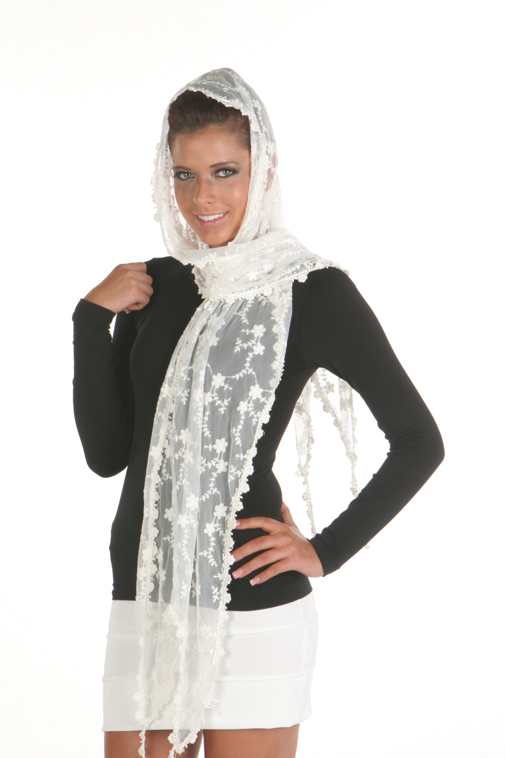 Angelina Fashion Embroidered Mesh Scarf - Elegant Lace Shawl Wrap for Women | Perfect for Weddings, Parties & Evening Events