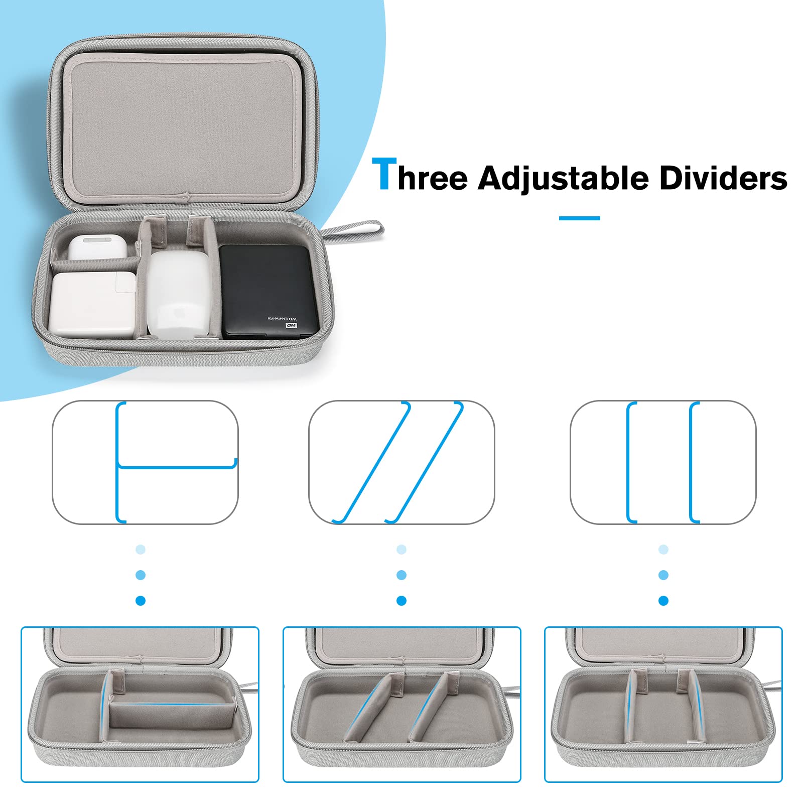 ProCase Hard Travel Electronic Organizer Case for MacBook Accessories - Power Adapter, Chargers, Cables, Power Bank, Magic Mouse, Apple Pencil, USB Flash Drive, SD Cards | Portable Grey Storage Bag (Large) | Perfect for Business Travel, Office & Home Organization
