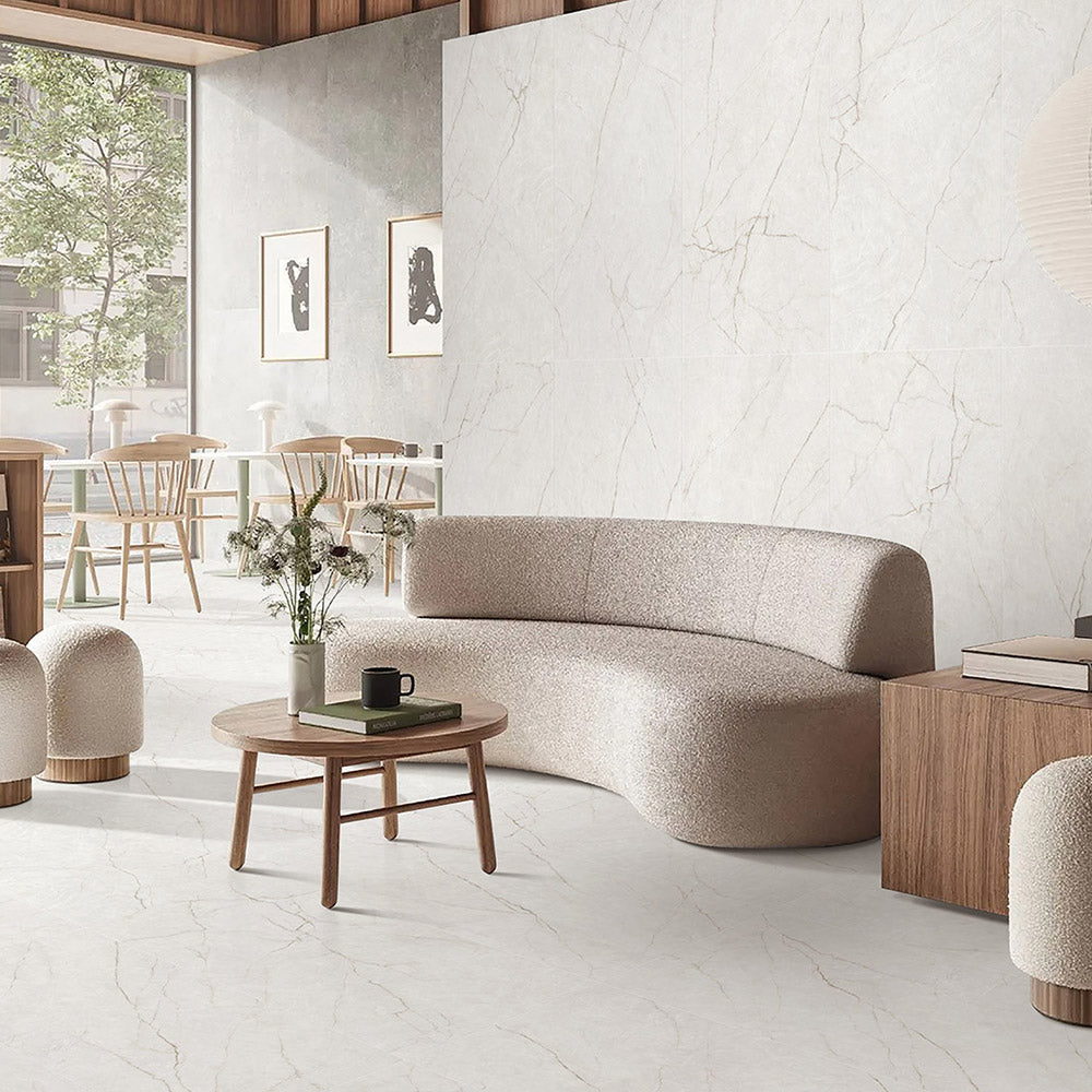 Adelaide White 600x600mm Matte Marble Look Porcelain Tile - Premium Flooring for Bathroom, Kitchen & Living Room Renovation