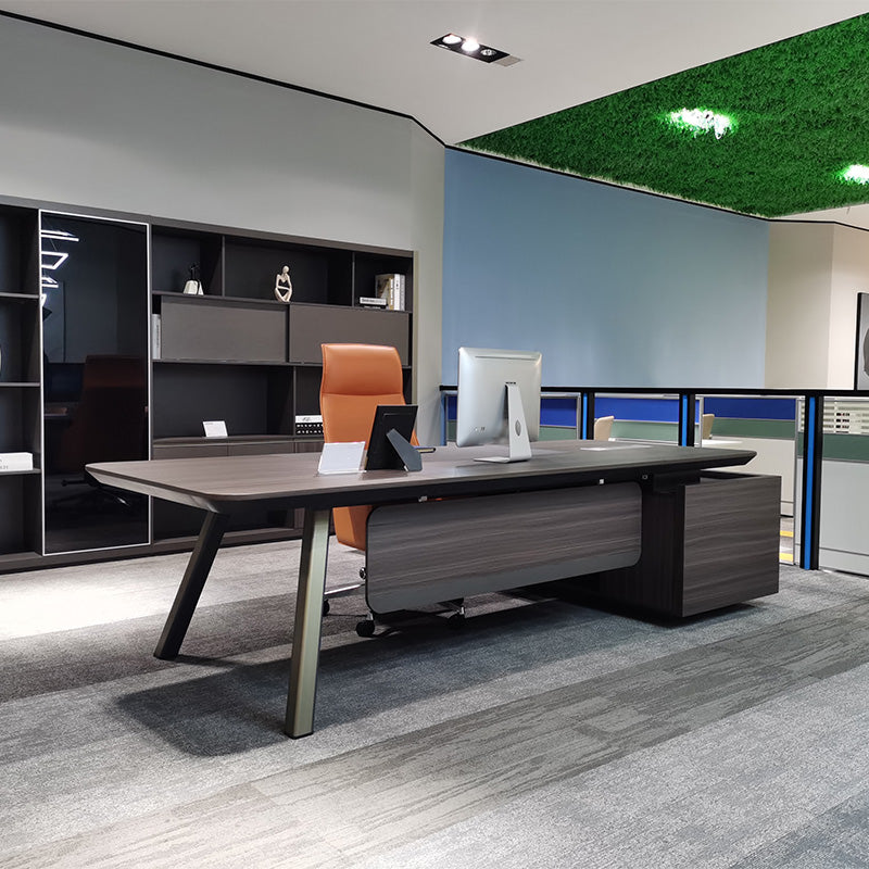KAISON Executive Desk with Reversible Return 2M - Brown Grey Office Desk for Home & Business - Modern L-Shaped Workstation with Spacious Surface