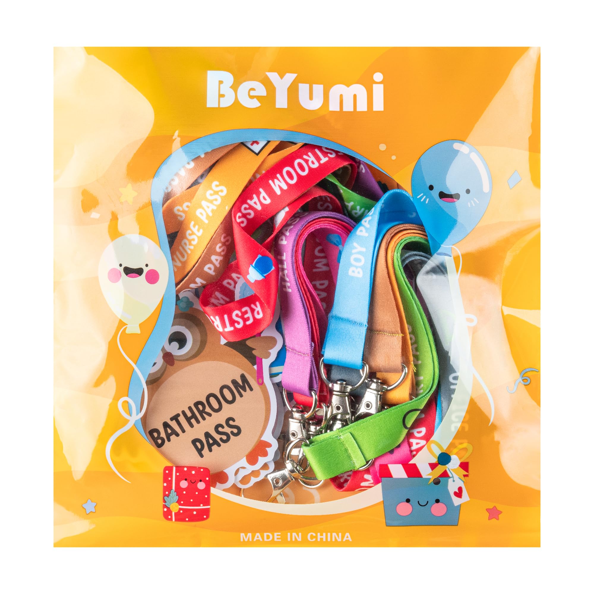 BeYumi 8 Sets PVC Hall Lanyards - Unbreakable Classroom Passes for Bathroom, Library & Office Use