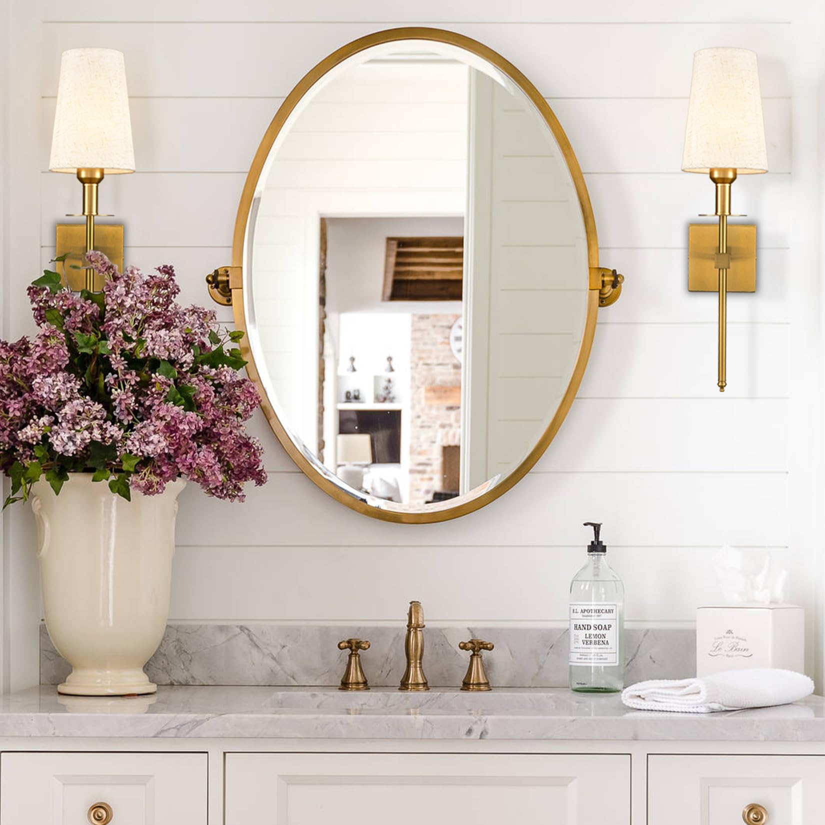 Modern Brass Plug-In Wall Sconces Set of 2 - Gold Wall Lights with Fabric Shade for Bedroom, Hallway, Bathroom & Living Room - Elegant Lighting for Home Decor and Ambient Illumination
