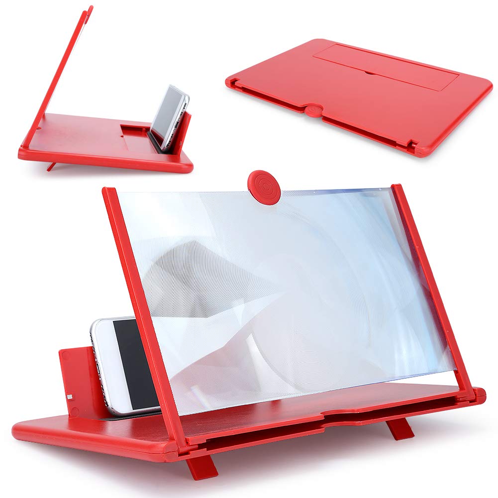 3D 12-Inch Foldable Screen Magnifier for Mobile Phones - HD Movie Video Gaming Amplifier with Stand | Eye Protection & Portable Design | Perfect for Home Entertainment, Travel & Gaming (Red)