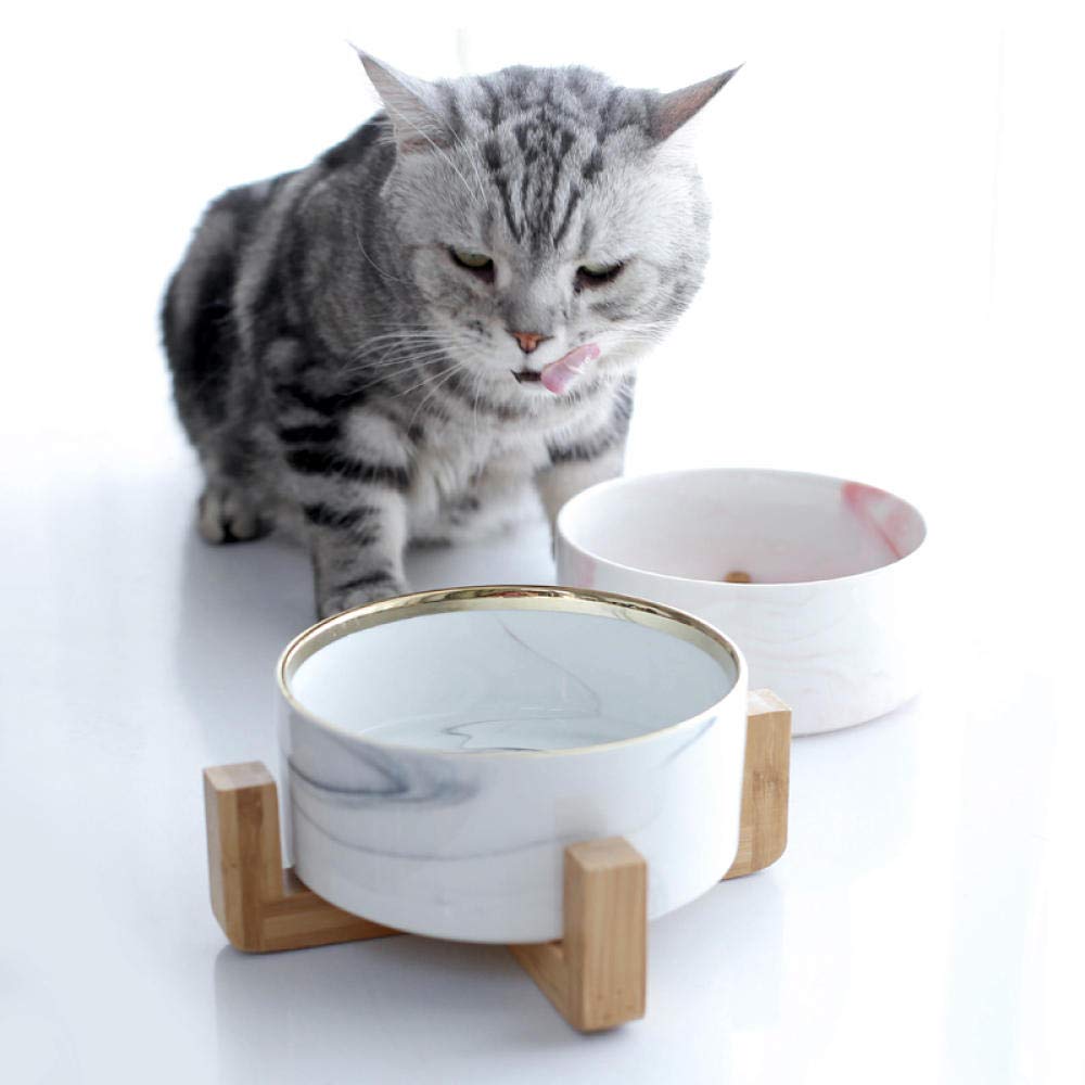 Premium Golden Gray Marble Ceramic Pet Bowl - 850ml Cat & Dog Food & Water Dish for Puppies, Kittens & Adult Pets - Durable Feeder for Home, Travel & Outdoor Use
