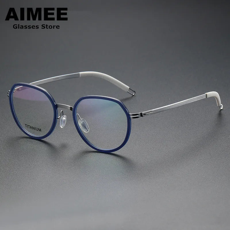 Aimee Unisex Full Rim Flat Top Oval Titanium Acetate Eyeglasses 60219 - Lightweight Durable Frame for Men & Women - Perfect for Reading, Work, and Everyday Use