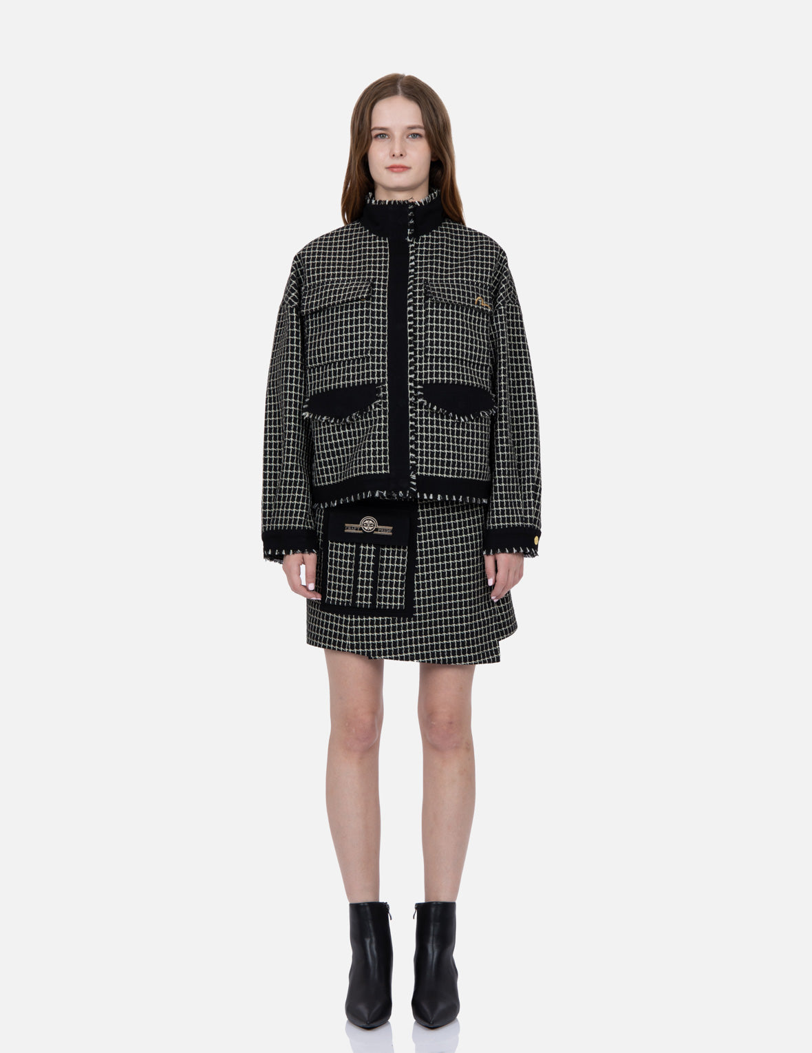 Stylish Metallic Wool Tweed Jacket for Women - Elegant Winter Coat with Vintage Look - Perfect for Office, Party & Holiday Outfits