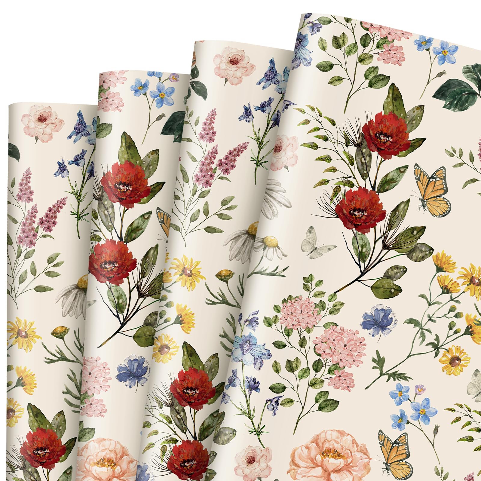 Vintage Floral Wrapping Paper - 6 Sheets Bulk Pack of Retro Wildflower Gift Wrap for Wedding, Birthday, Baby Shower | Decorative Art Paper for DIY Crafts & Gift Wrapping | Perfect for Handmade Cards, Scrapbooking & Party Decorations