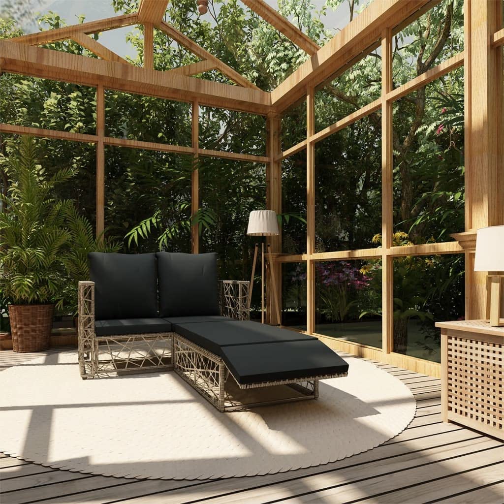 2-Piece Patio Lounge Set with Cushions - Gray Poly Rattan Outdoor Furniture for Garden, Poolside & Backyard Relaxation