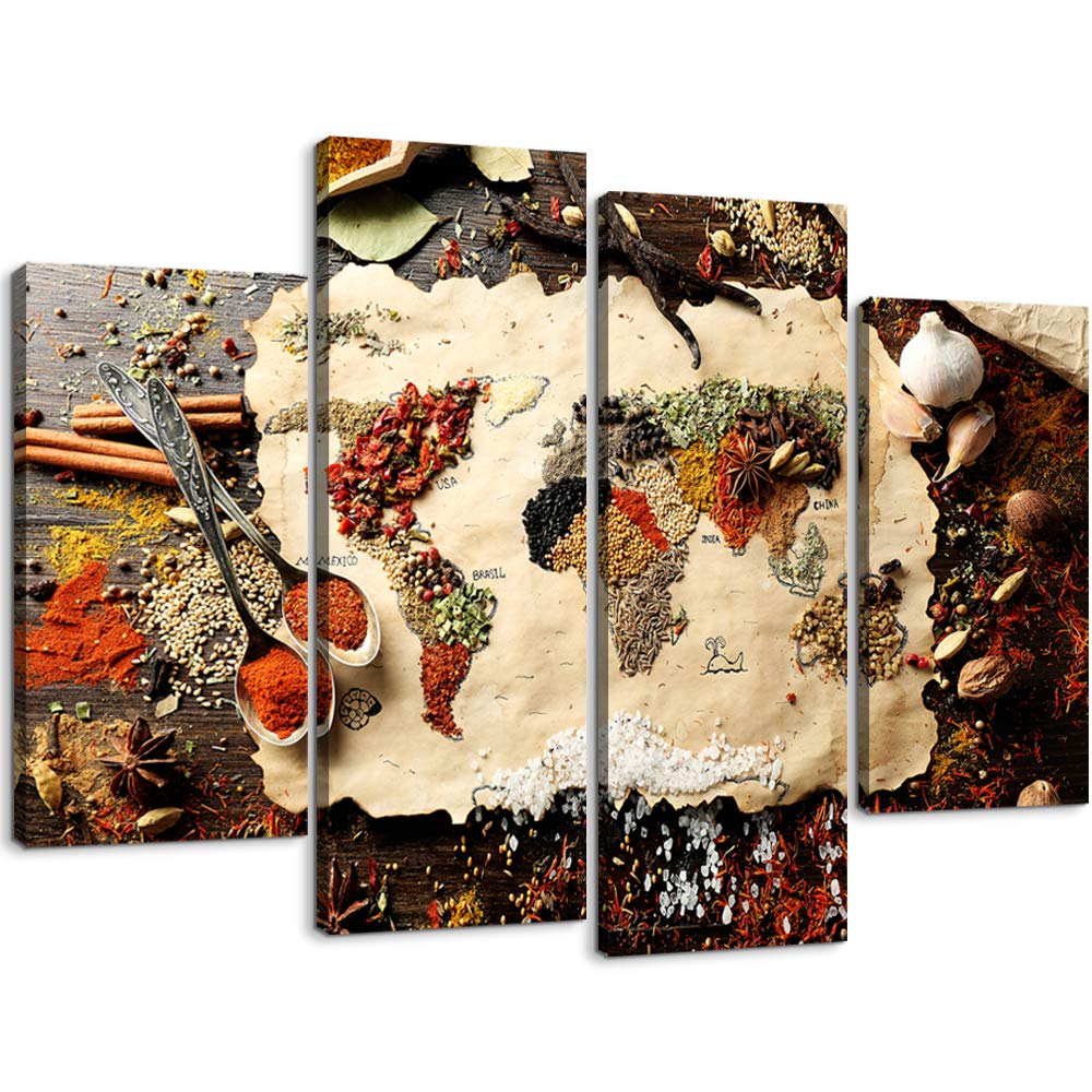 YouHONG 4-Piece Modern Dining Room Wall Art Set - Colorful Spices Kitchen Decor, Ready to Hang Pictures for Home & Kitchen (56''W x 40''H) - Perfect for Dining Areas, Kitchens & Living Spaces
