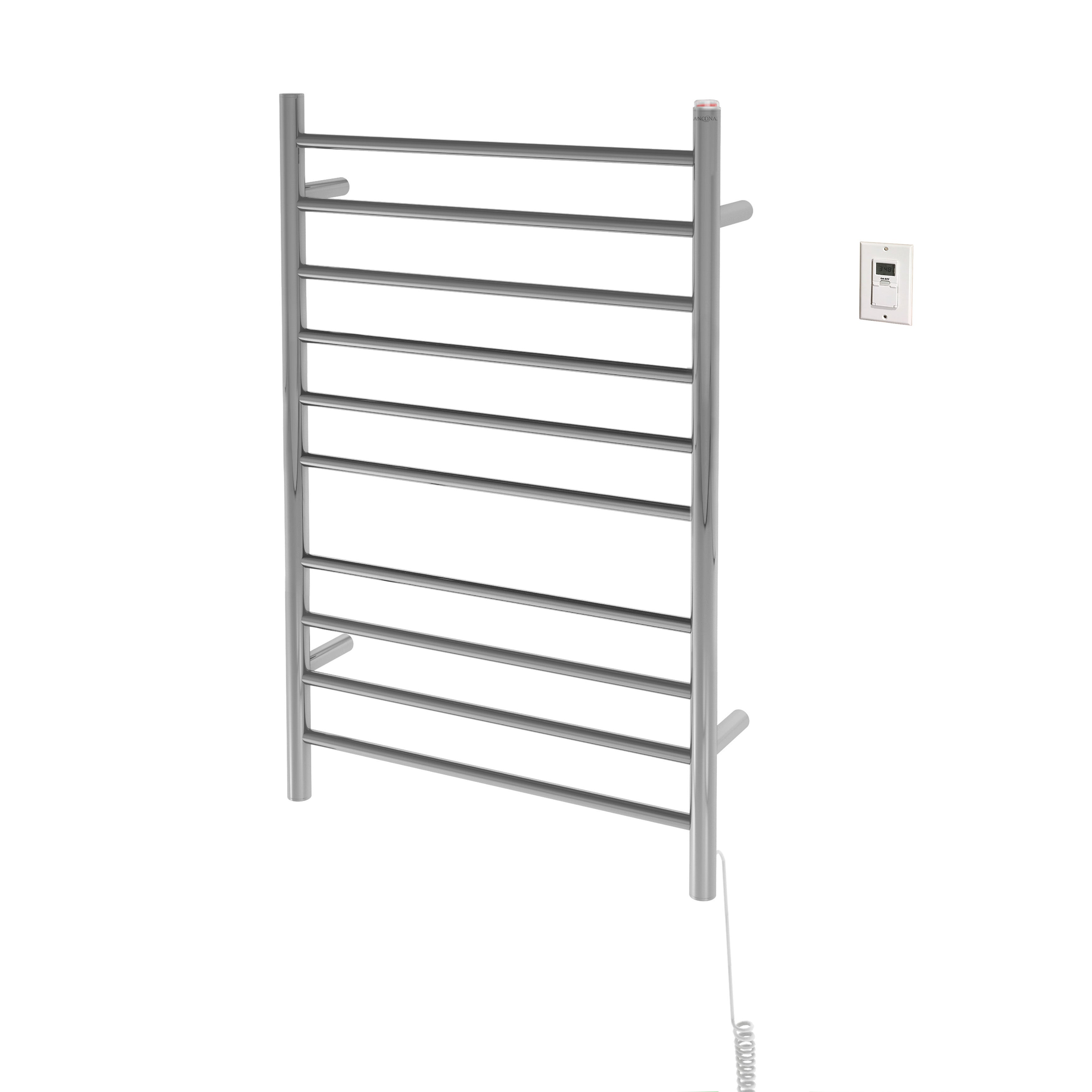Novara Dual 10 Bar Wall Mounted Stainless Steel Towel Warmer with Digital Timer - Bathroom Luxury Heated Towel Rack for Spa, Hotel & Home Use