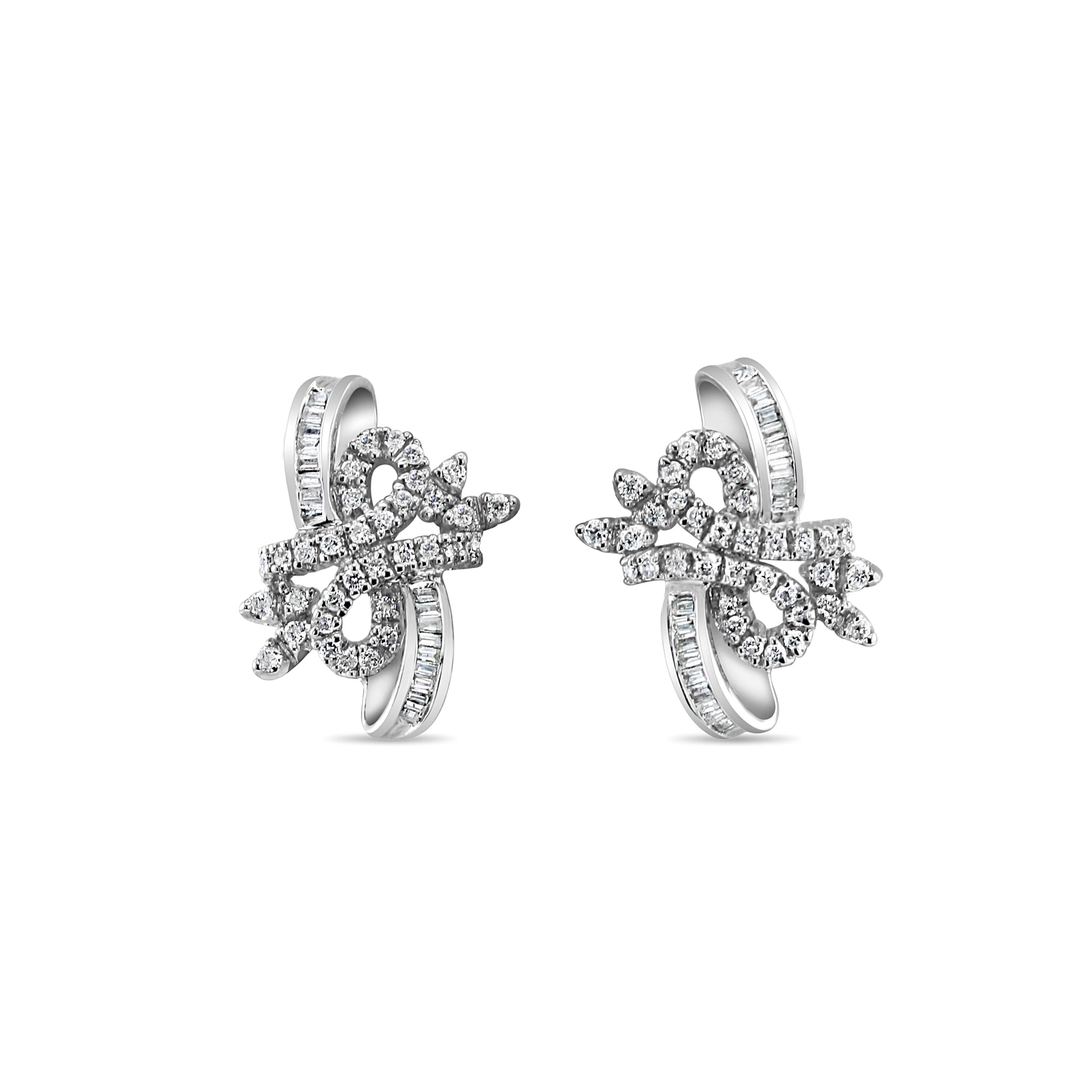 1 Carat Ribbon Style Diamond Stud Earrings - 14K White Gold Dangle Earrings for Women - Perfect Gift for Anniversary, Wedding & Special Occasions