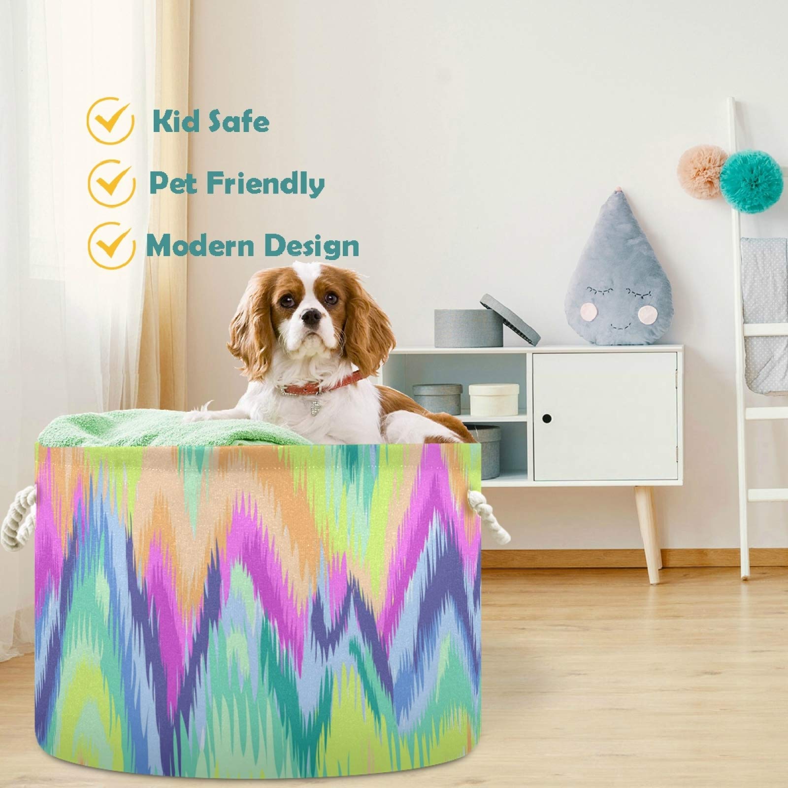 Visesunny Cute Rainbow Storage Basket - Canvas Fabric Toy Organizer, Nursery Hamper, Laundry Bin for Kids Room, Playroom, Shelves - Perfect for Toy Storage, Baby Clothes & Gift Organization (Ideal for Daycare, Bedroom & Home Decor)