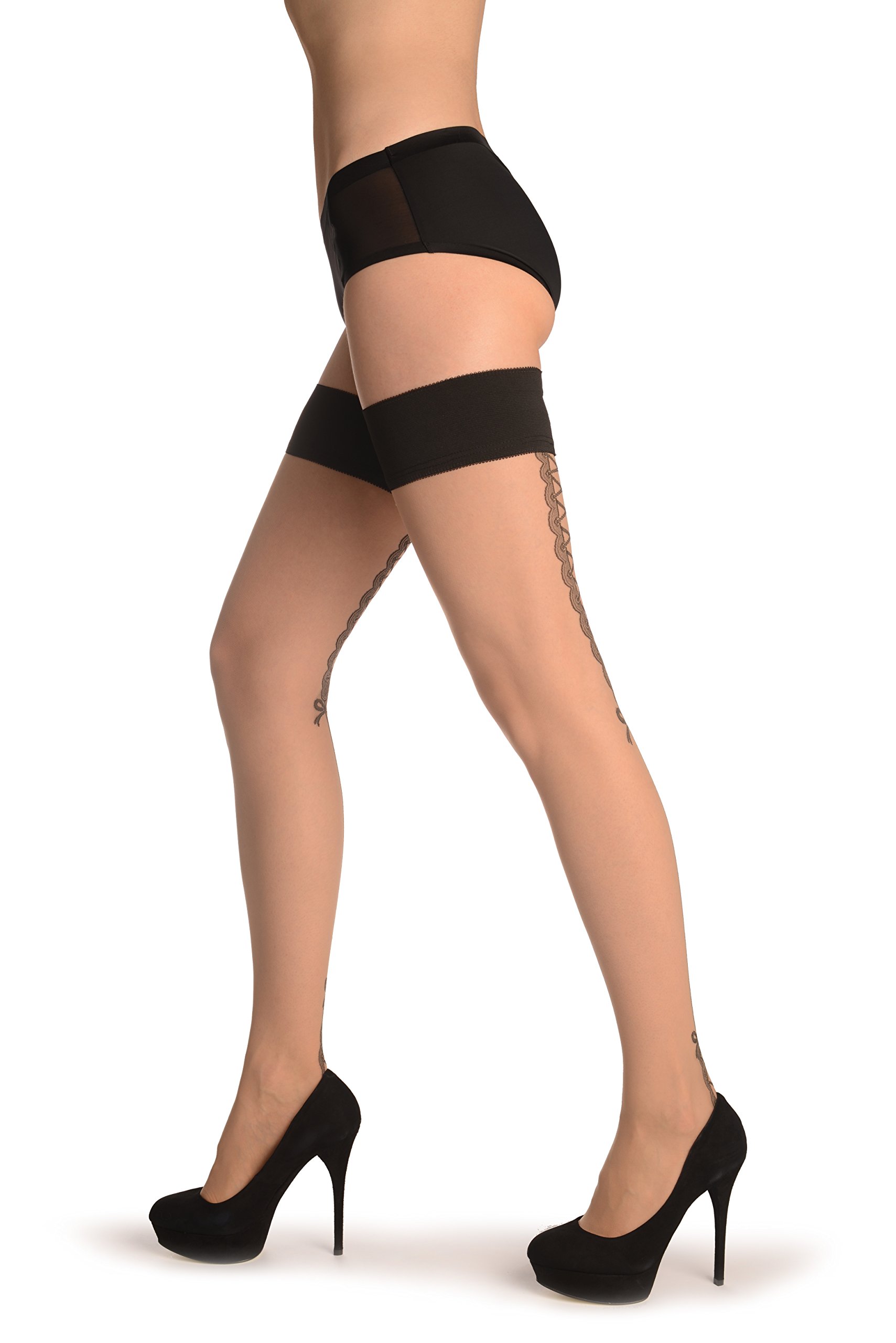 LissKiss Nude Stay-Up Thigh High Stockings with French Corset Back Seam - Sexy Hold Ups for Women | Perfect for Date Night, Bridal Wear & Special Occasions