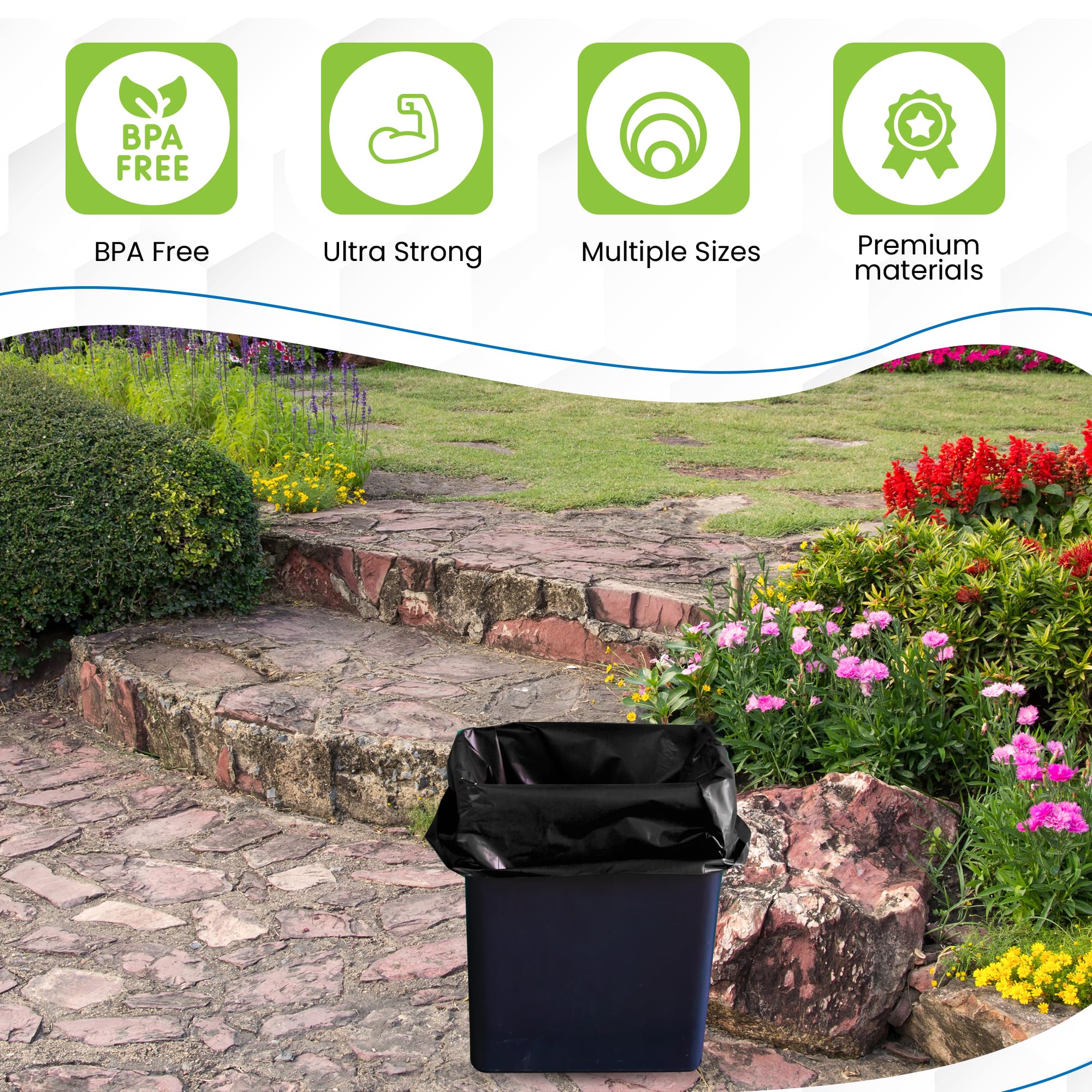Heavy Duty Trash Bags with Drawstring - 18 Gallon Extra Strong Garbage Bags for Lawn, Yard, Kitchen & Home - Leak Proof Outdoor & Indoor Waste Disposal Bags - Perfect for Daily Trash, Cleaning & Gardening Use
