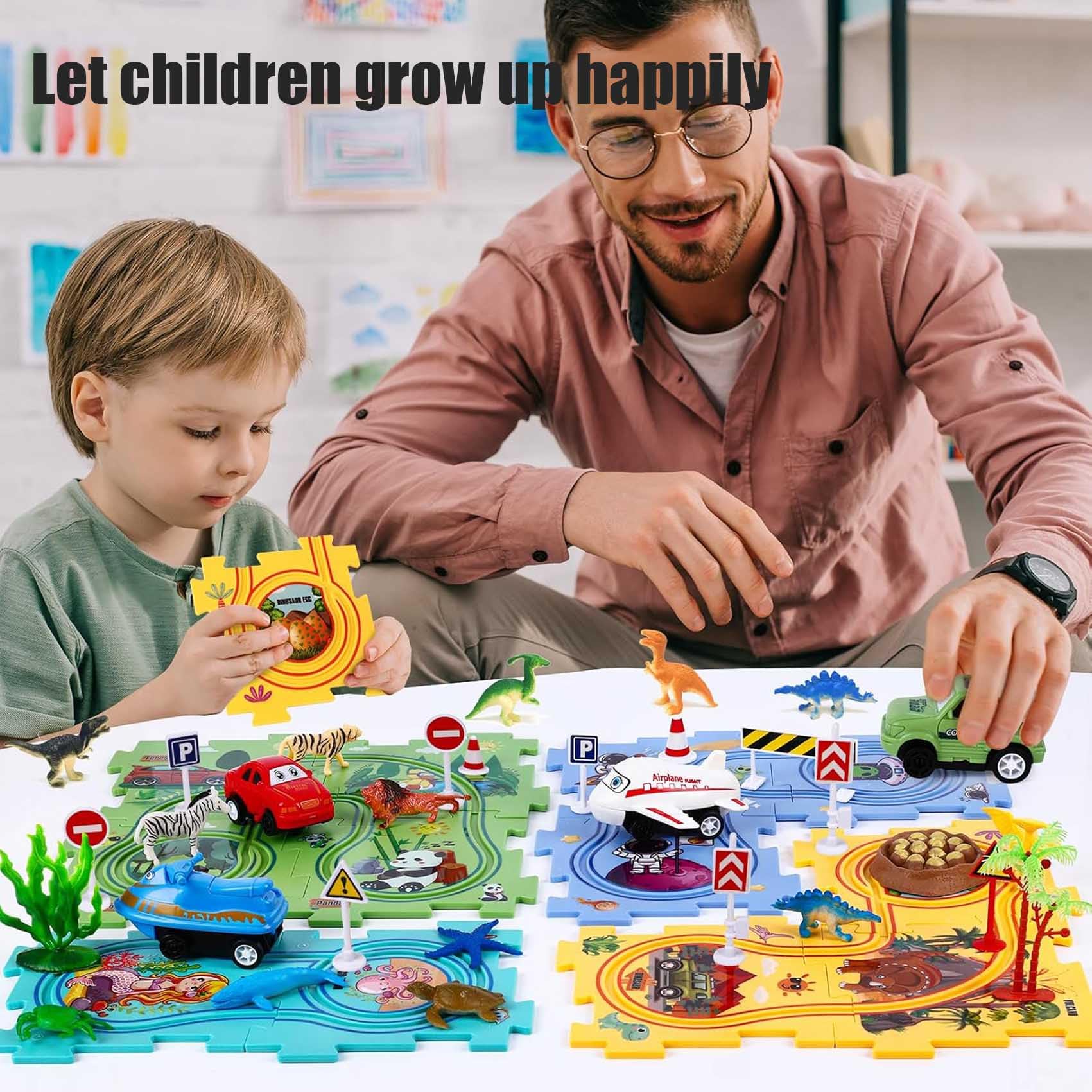 Puzzle Racer Kids Car Track Set - Educational Toy for Ages 3-5 | Interactive Race Tracks with Vehicles & Replaceable Rails | STEM Learning Toy for Hand-Eye Coordination | Perfect for Birthday Gifts & Indoor Playtime