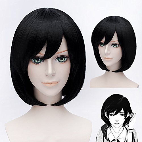 GOOACTION 12 Inch Short Straight Black Bob Synthetic Hair Wig with Bangs - Anime Cosplay Costume Party Wig for Halloween, Cosplay, and Themed Events