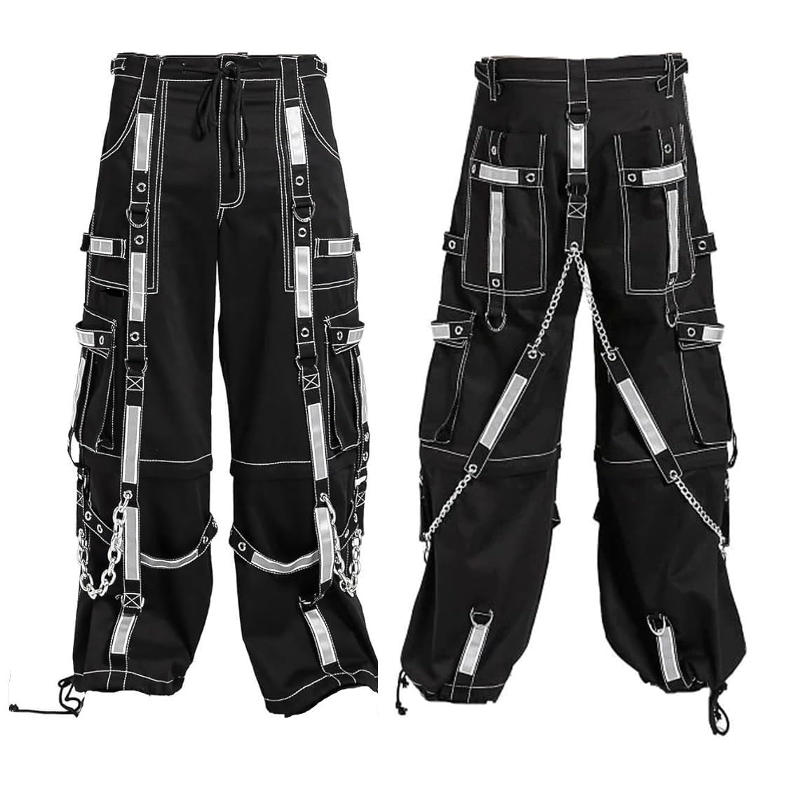 Premium Women's Bondage Reflective Punk Rock Pants - Alternative Emo Style Shorts for Concerts, Raves & Gothic Fashion
