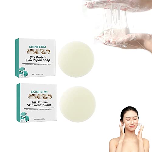 Skinferm Collagen & Silk Protein Whitening Soap - Exfoliating, Brightening & Firming Soap for Face & Body - Improves Dull Complexion - 2 Pack (Perfect for Daily Skincare & Gift Giving)