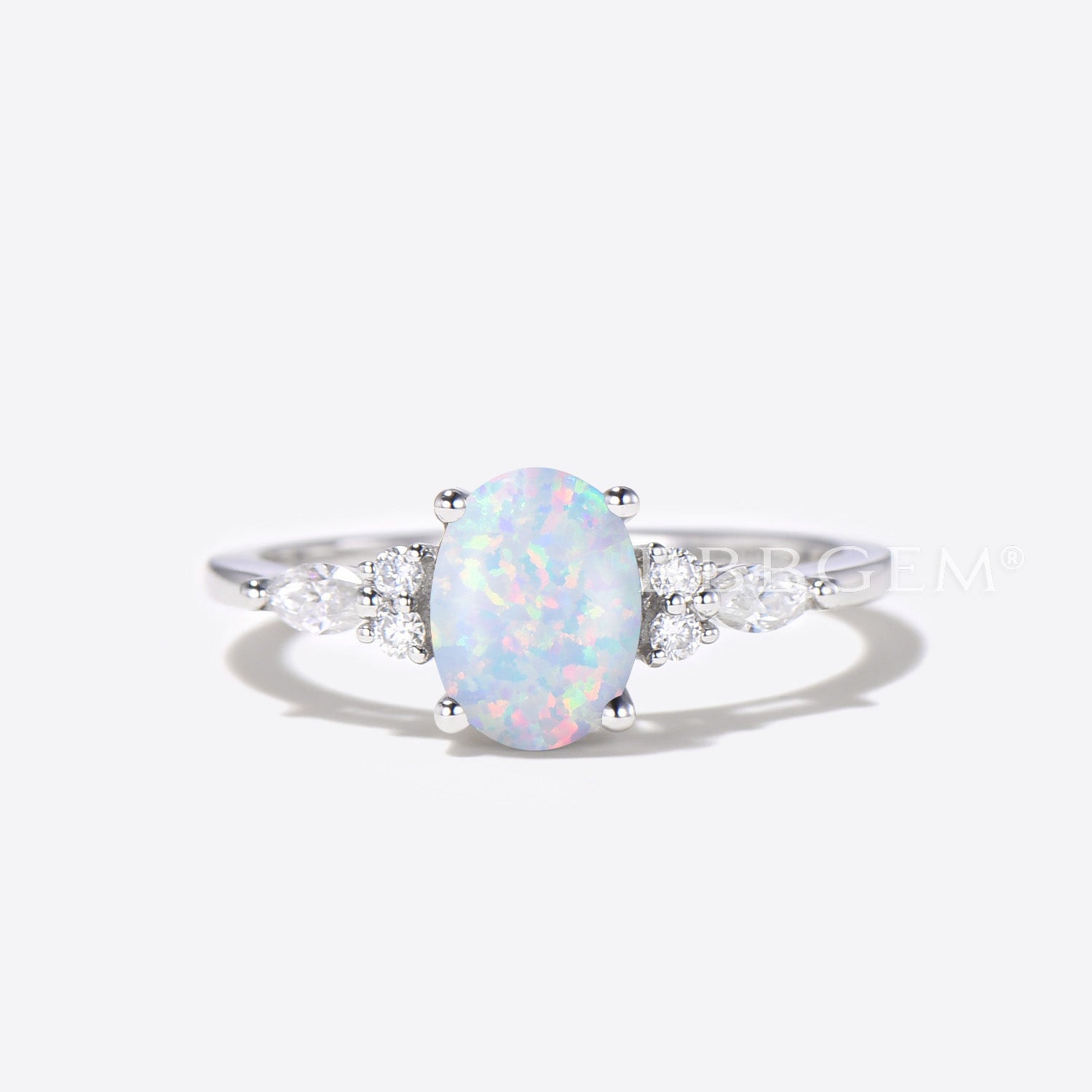 1.5ct Oval Cut White Opal Engagement Ring with Diamond Cluster Crown - Vintage Inspired Bridal Set for Wedding, Proposal & Anniversary Gifts